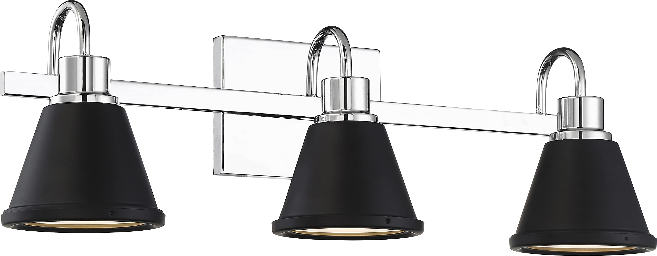 Nuvo 62/1473 Bette LED Vanity Light Fixture - Polished Nickel Finish with Matte Black Metal Shade, 3-Light Bathroom Sconce for Modern Makeup Vanity & Dressing Room Lighting