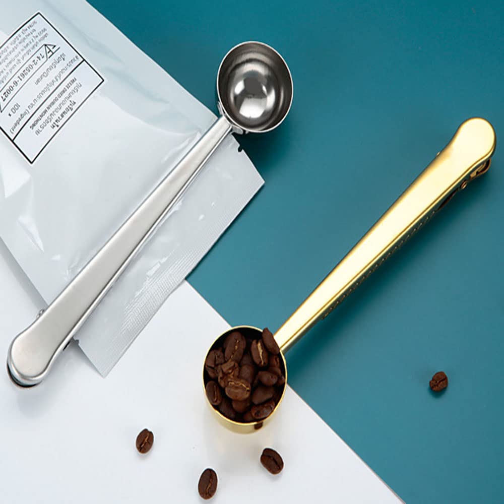 Premium Stainless Steel Coffee Scoop & Bag Clip - Long Handle Tablespoon for Measuring Tea, Coffee, Protein Powder | Perfect for Kitchen, Camping & Travel Use