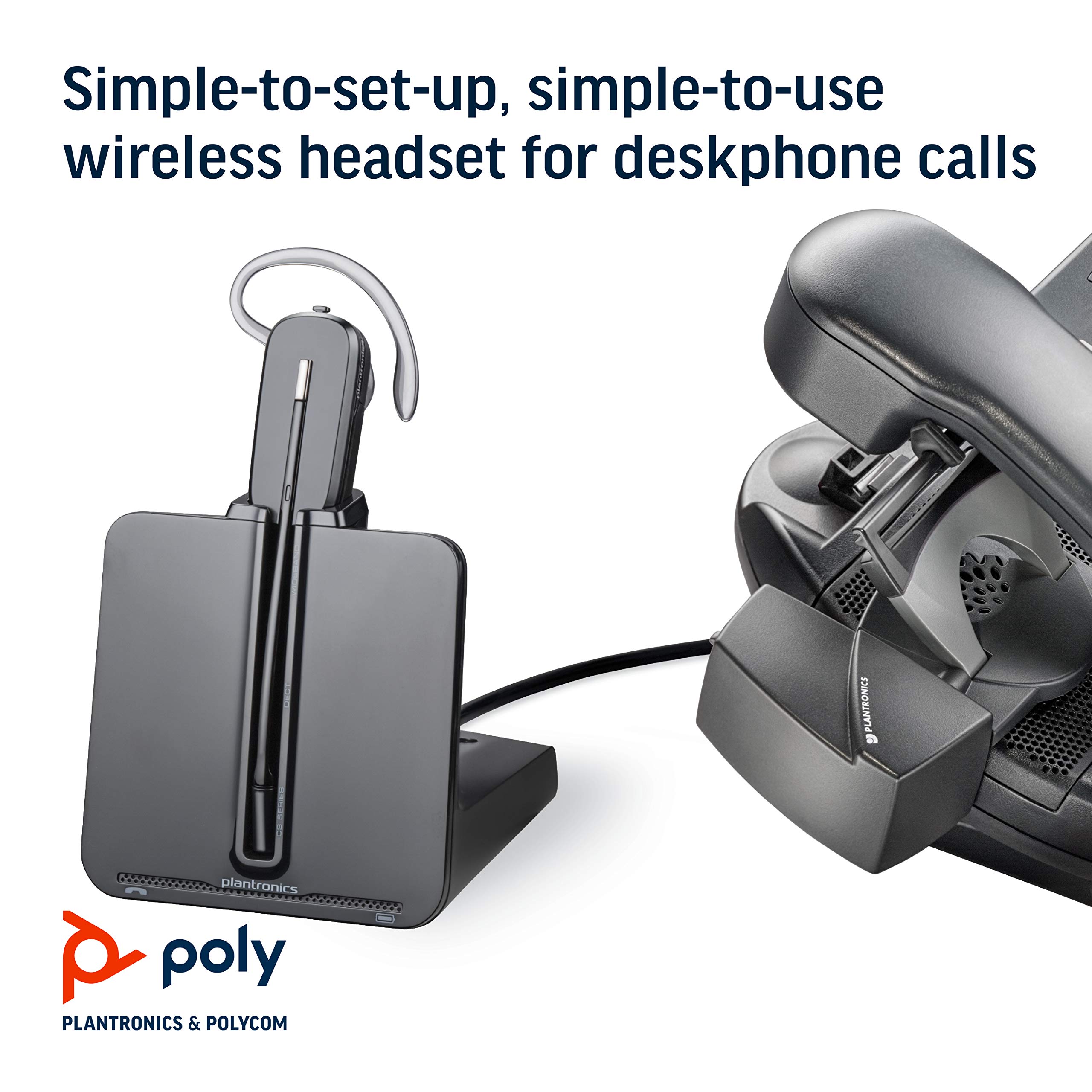 Poly CS540 Wireless DECT Headset with Lifter - Single Ear (Mono) Convertible Headset (3 Wearing Styles) - Noise Canceling Microphone for Desk Phone - Office & Call Center Use