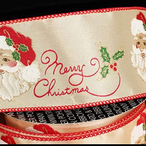 Christmas Craft Ribbon - 2.5 Inch x 20 Yards Gold with Red Santa Print Wired Ribbon for Gift Wrapping, Holiday Decorations & DIY Projects