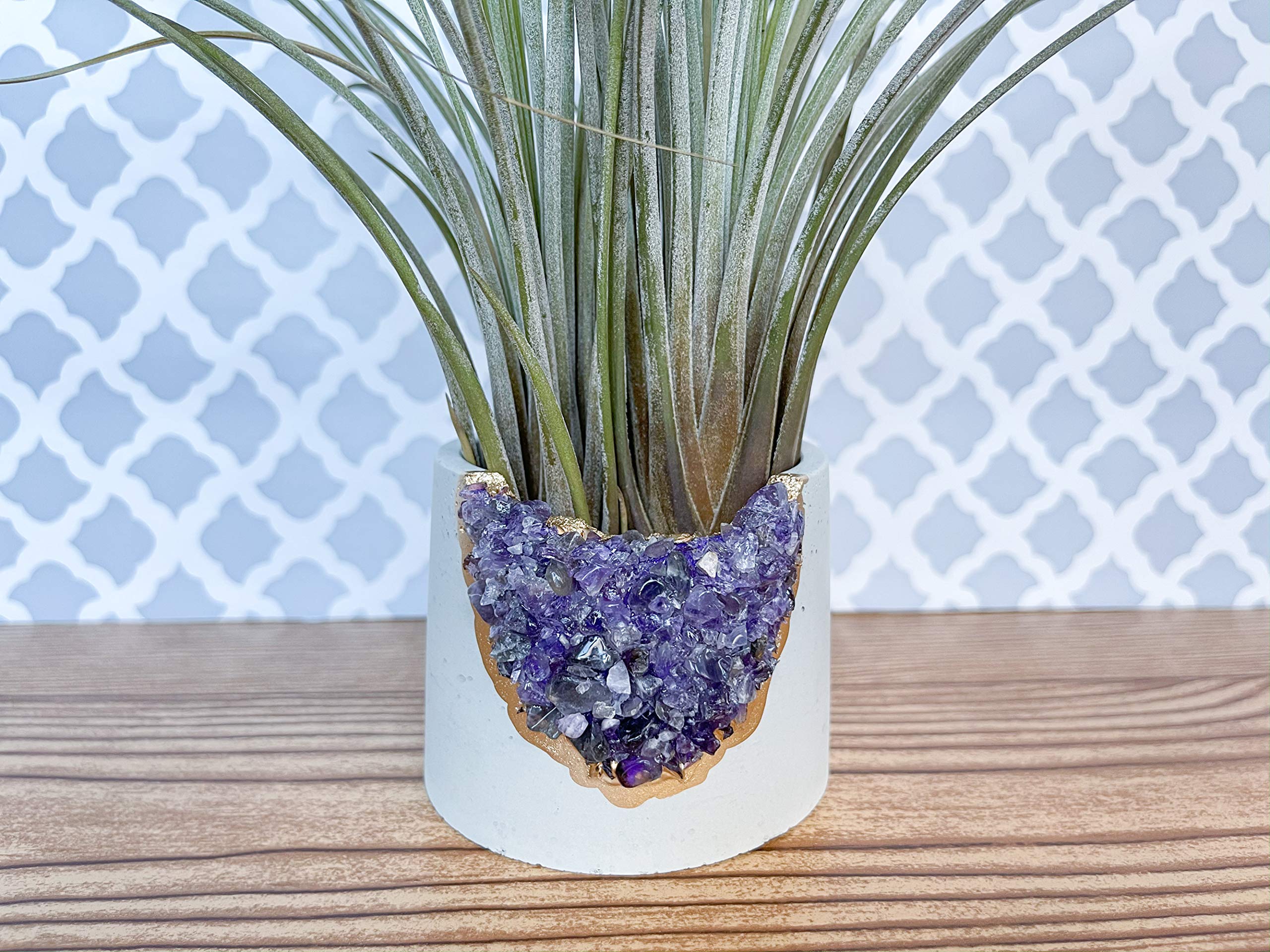 3 Inch Geode Planter - Air Plant Holder & Succulent Pot with Amethyst Crystal | Purple & Gold Cactus Planter for Home Decor, Office Desk, Yoga Studio & Chakra Healing Gifts | Unique Small Plant Pot for Indoor Plants