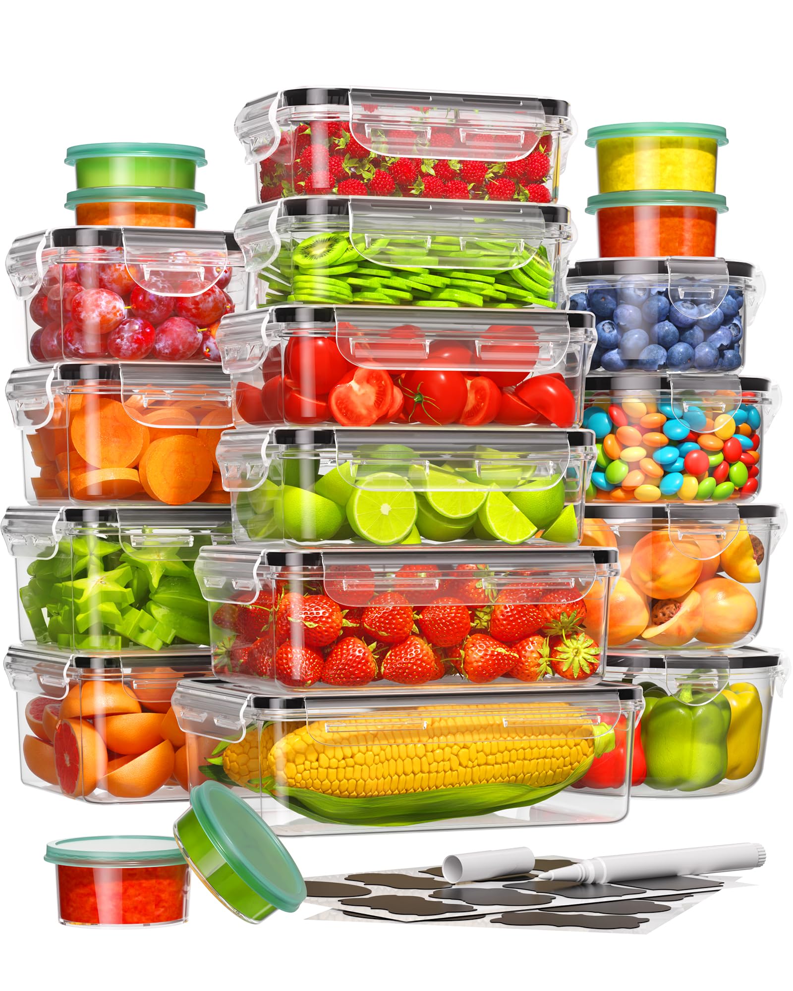 40-Piece BPA-Free Plastic Food Storage Containers Set (20 Containers & 20 Lids) - Leakproof Meal Prep Containers for Kitchen Organization - Includes Labels & Marker - Perfect for Meal Prepping, Leftovers & Pantry Storage