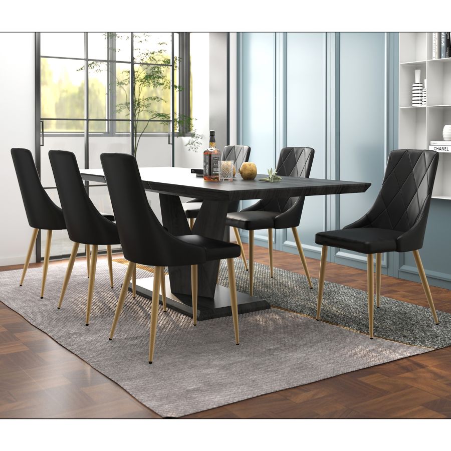 Eclipse/Antoine 7-Piece Black Dining Set with Black Chairs - Perfect for Modern Kitchens, Dining Rooms & Small Spaces