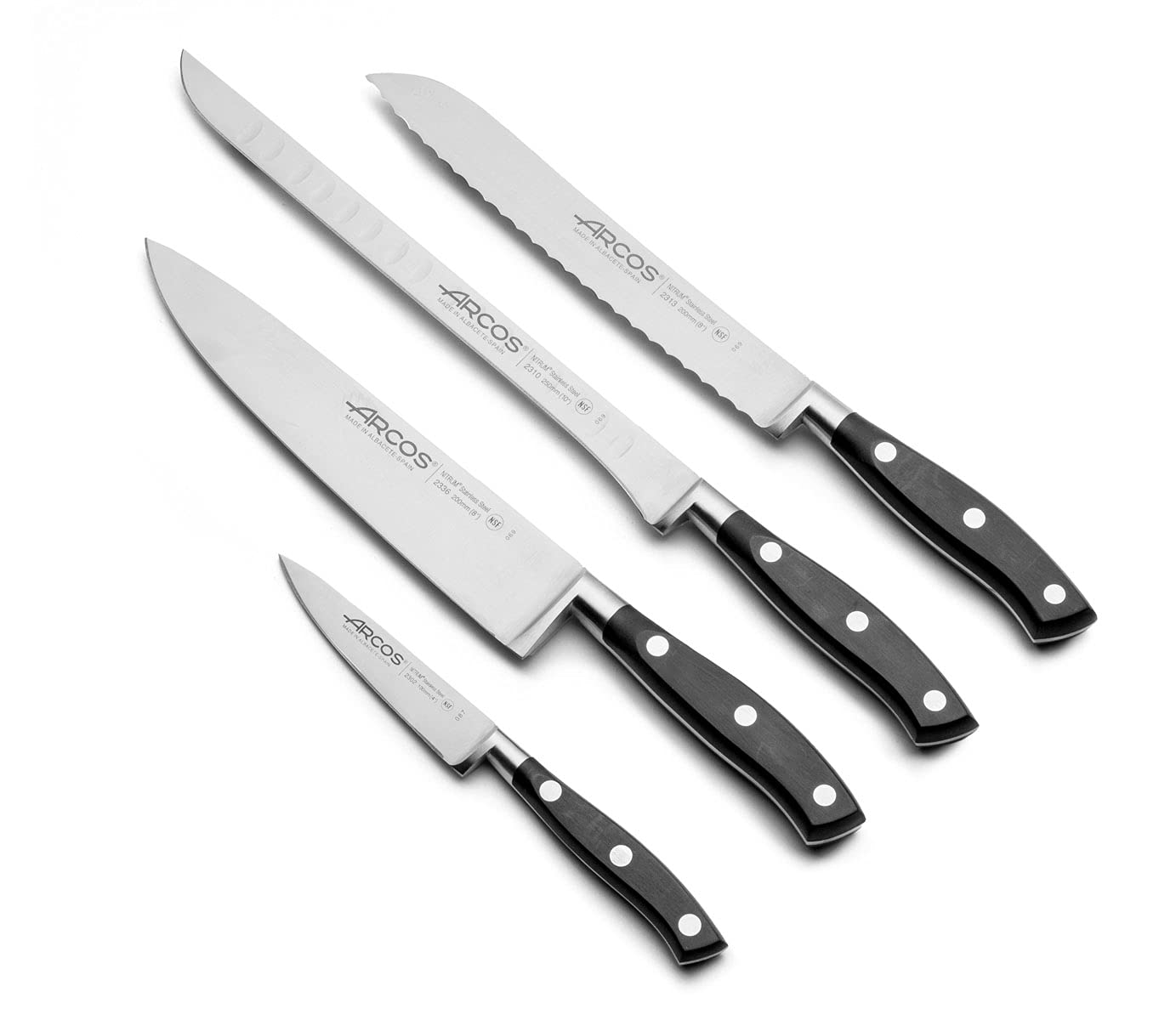 **ARCOS 5-Piece Professional Knife Set - Nitrum Stainless Steel Blades, Ergonomic POM Handle - Perfect for Chefs & Home Cooking - Black Riviera Series**    *(Ideal for slicing, dicing, chopping meats, vegetables, and fruits in professional kitchens or home use)*