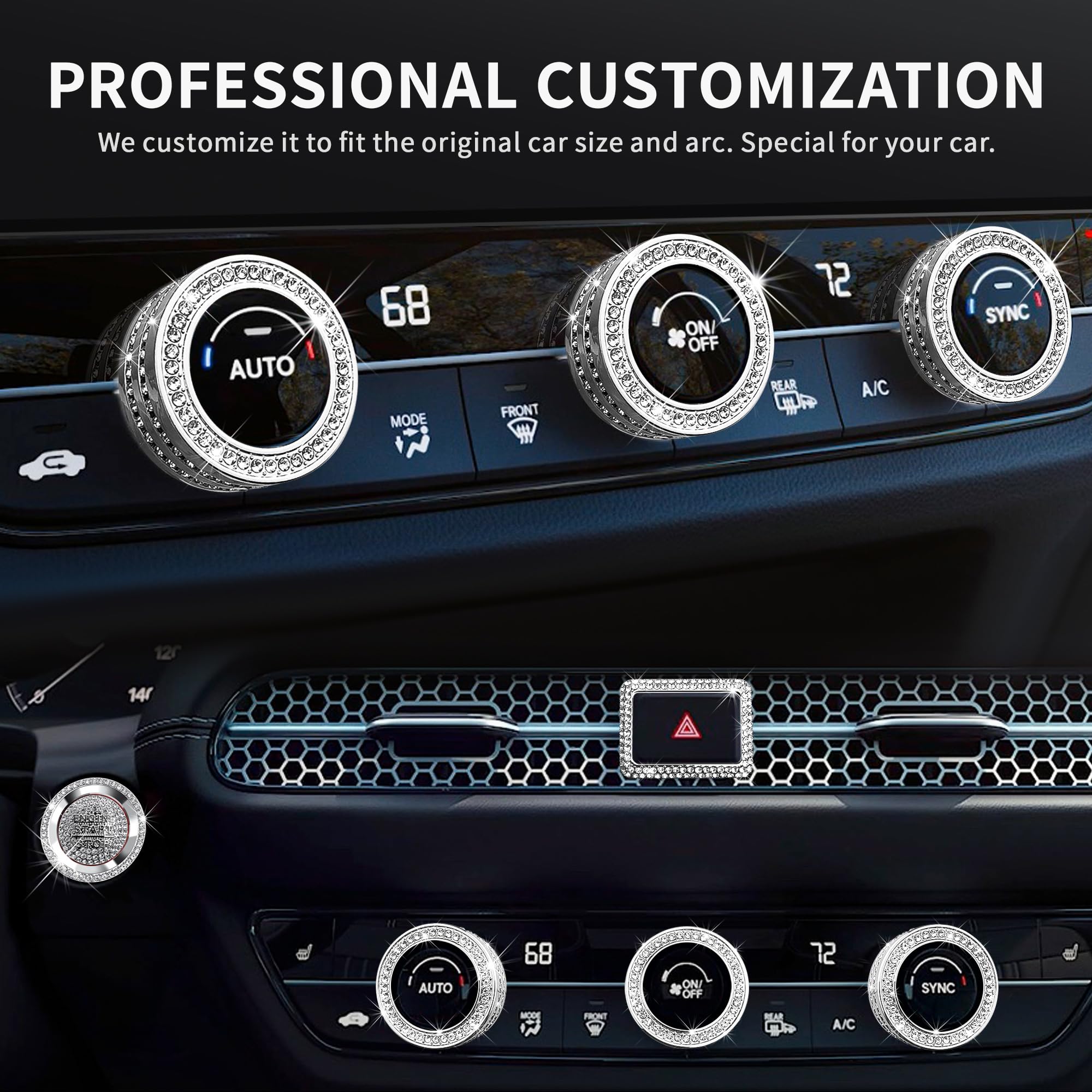 11th Gen Honda Accord HRV CRV Civic Air Conditioning Knob Cover & Hazard Warning Lights Button Cover Set (6pcs) - Bling Interior Accessories for 2022-2025 Models | Perfect for Car Customization & Protection