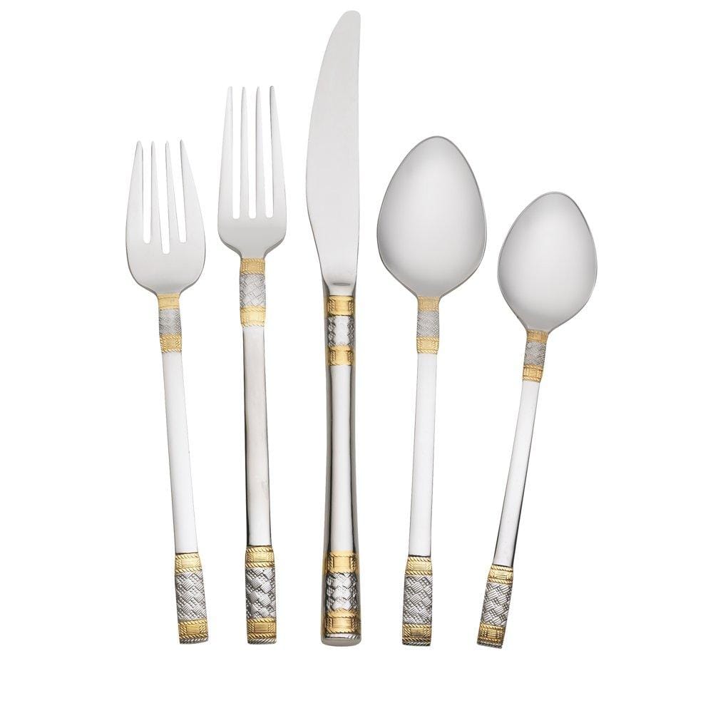 Luxury Gold Accent Corsica 65-Piece Flatware Set - Service for 12 People - Elegant Stainless Steel Cutlery Set for Fine Dining, Wedding Gifts & Formal Dinner Parties