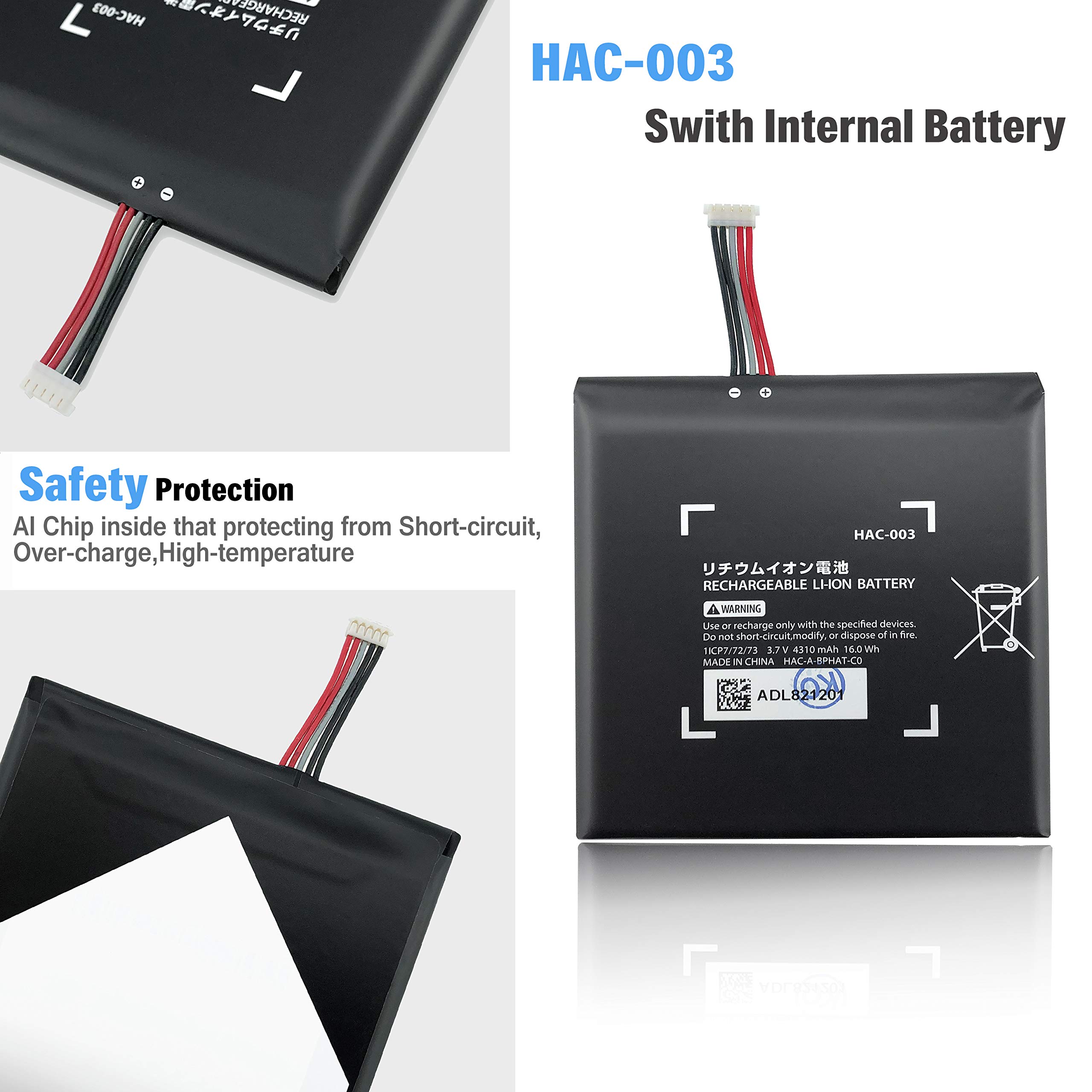 Nintendo Switch Battery Replacement HAC-003 - 3.7V 4310mAh 16Wh Internal Battery Pack for Switch Console HAC-001 | Perfect for Gaming on the Go & Extended Play Sessions