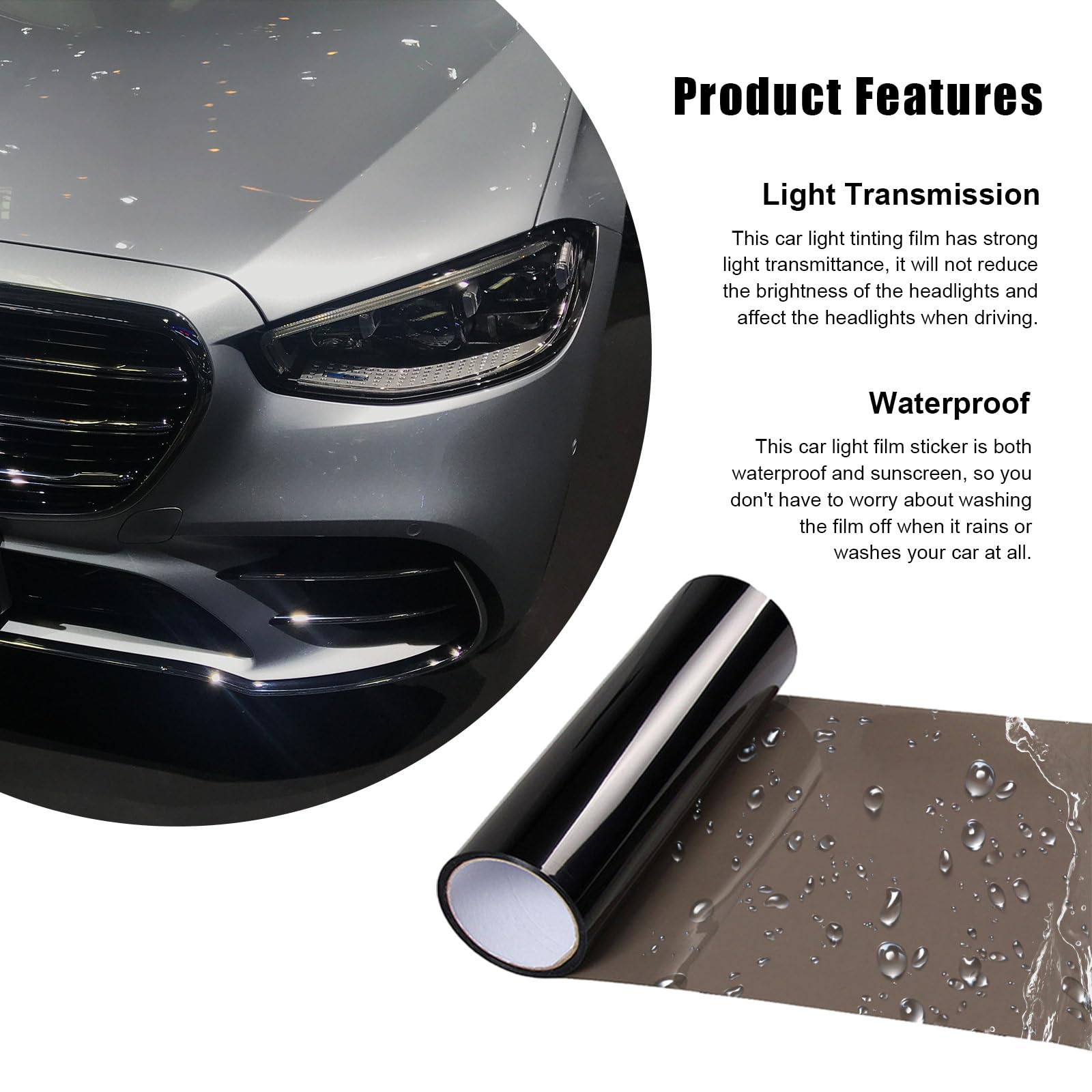 12 × 48 Inch Chameleon Color Shift Car Window Tint Film - Light Black Vinyl Wrap for Headlights, Tail Lights & Fog Lights - Self-Adhesive with Squeegee & Cutter - Perfect for Car Customization & Vehicle Styling