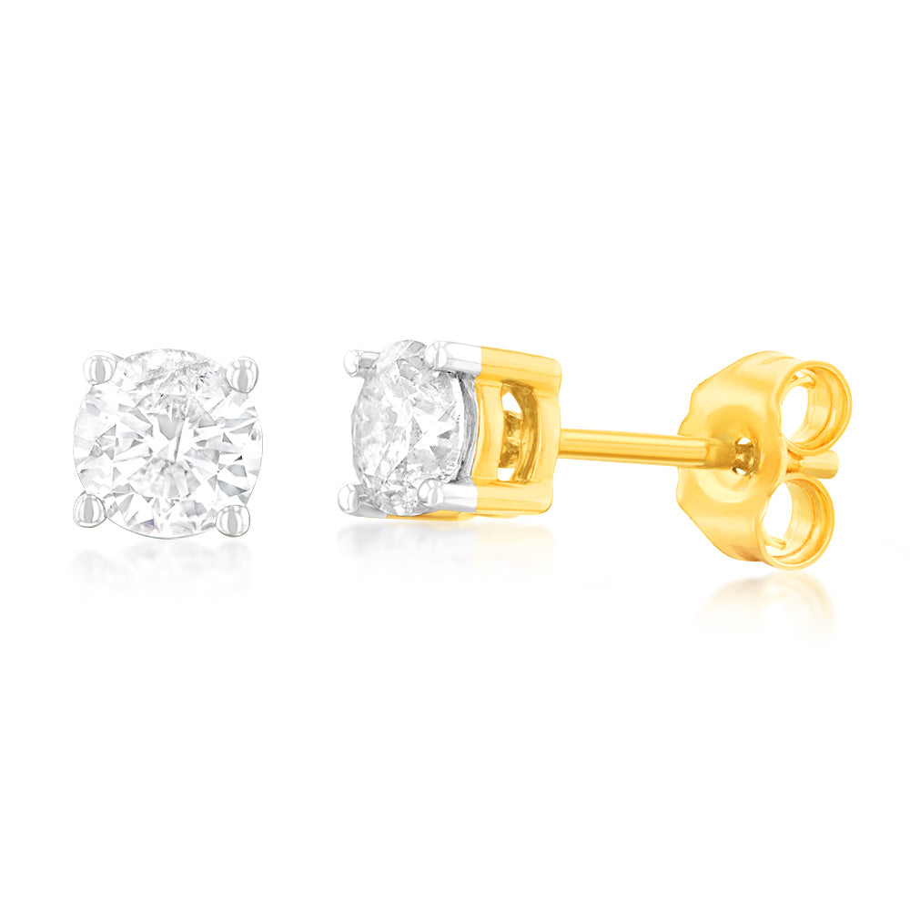 9ct Yellow Gold 3/4 Carat Diamond Stud Earrings for Women - Elegant Round Cut Diamond Earrings for Everyday Wear, Anniversary & Wedding Gifts