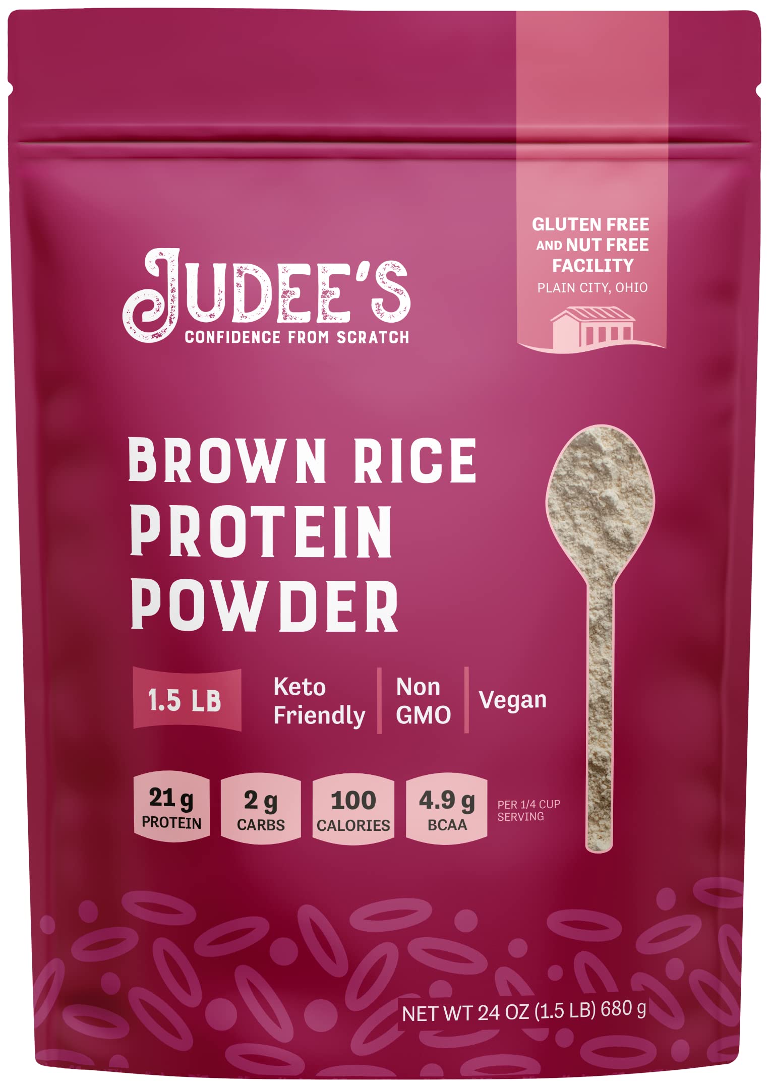 Judee's Organic Brown Rice Protein Powder 1.5 lb - 80% Plant-Based Protein, Non-GMO, Sprouted, Keto, Vegan, Dairy-Free, Gluten-Free & Soy-Free - Perfect for Smoothies, Baking & Post-Workout Recovery