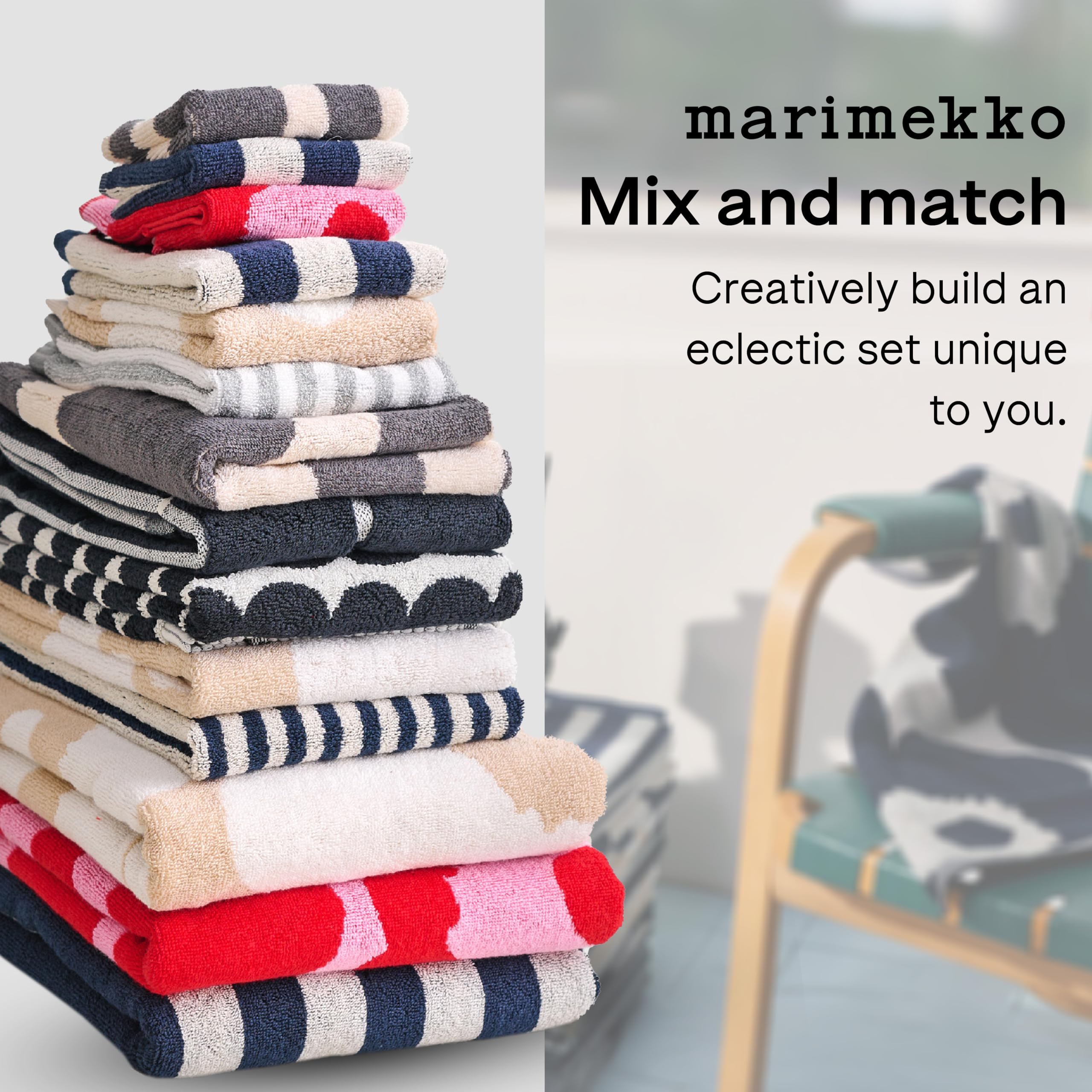 MARIMEKKO Kaksi Raitaa Terry Cotton Guest Towel Set - Grey Nimikko & Ujo Patterned Bathroom Hand Towels 20x12 Inches - Perfect for Guest Bathrooms, Powder Rooms & Spa Decor