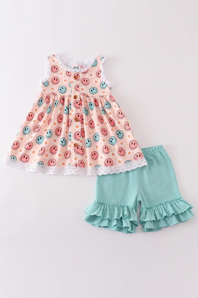 Smiley Girl Playwear Set with Hair Bow - Cute Toddler Outfit for Girls - Perfect for Playdates, Birthday Parties & Photo Shoots