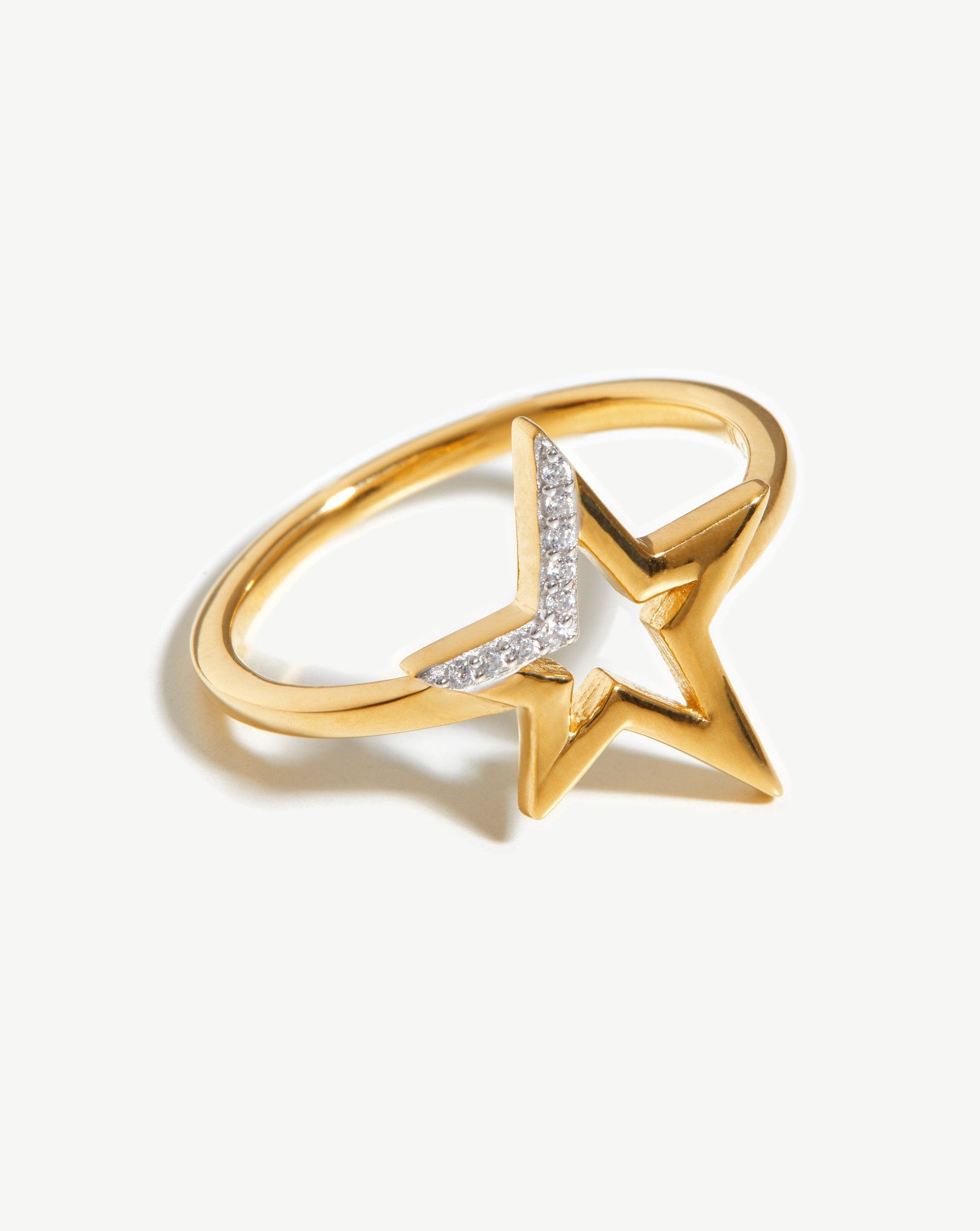 Celestial Pave Star Ring - 18k Gold Vermeil & Cubic Zirconia | Elegant Stackable Ring for Women | Perfect for Date Night, Anniversary & Everyday Wear