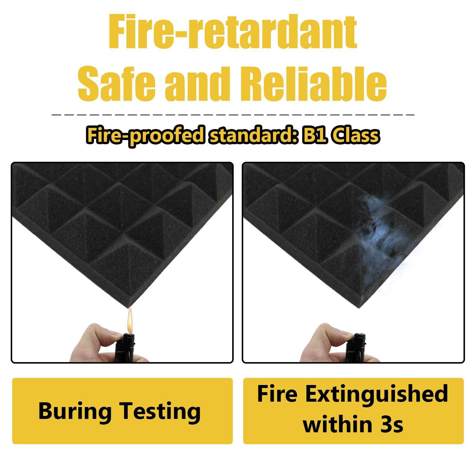 SK Studio 24 Pack Acoustic Foam Panels - Fireproof Pyramid Soundproofing Tiles for Home Studio, Office & Music Room (19.7