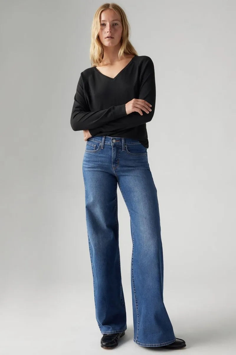 Levi's Women's Wide Leg Jeans - Clever Girl Medio Oscuro Denim Pants for Casual Wear & Everyday Style