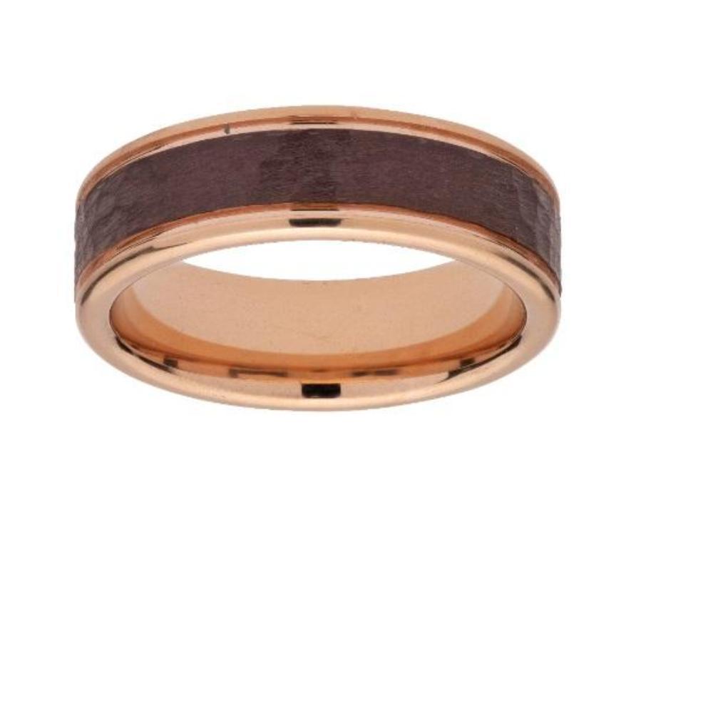 Rose Gold & Brown Hammered Steel Ring - Size Q - Elegant Boho Jewelry for Women, Perfect for Weddings, Parties & Everyday Wear