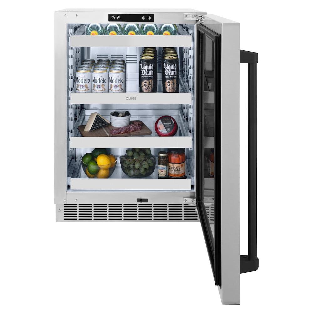 ZLINE Autograph Edition 24 Inch Stainless Steel Beverage Cooler - Touchstone 151 Can Mini Fridge with Matte Black Handle | Perfect for Home Bar, Office, or Man Cave | RBSOZ ST 24 MB