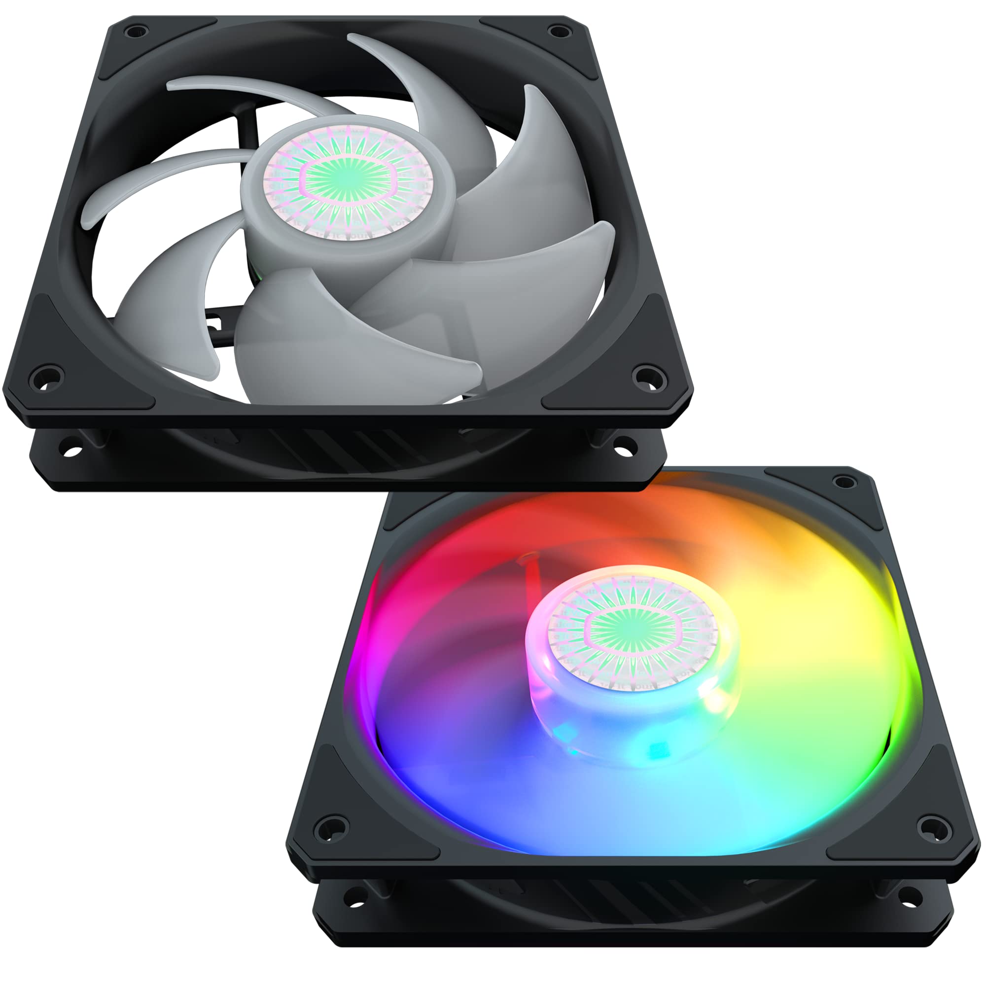 Cooler Master SickleFlow 120 V2 ARGB 3-in-1 Square Frame Fan - 120mm PWM PC Case & Liquid Radiator Cooling Fan with Customizable 3-Pin ARGB LEDs, Air Balance Curve Blades & Sealed Bearing | Perfect for Gaming PC Builds, High-Airflow Cases & Water Cooling Systems