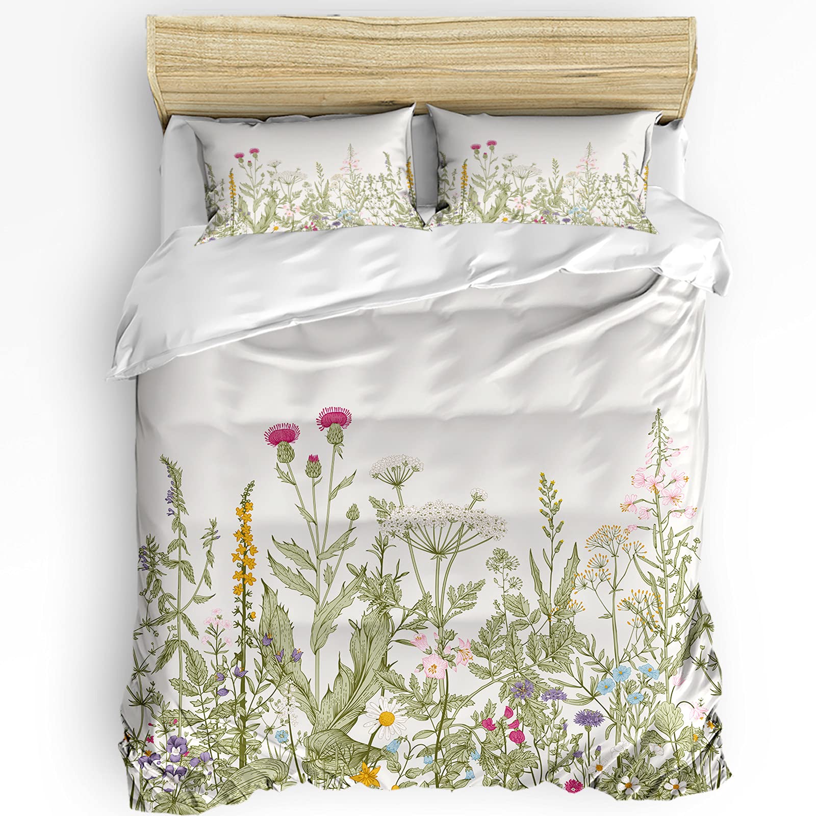 Soft 3-Piece Full Size Duvet Cover Set - Botanical Watercolor Boho Floral Design, Comfortable Polyester Bedding for Bedroom & Hotel Use | Perfect for Cozy Nights, Guest Rooms & Bohemian Home Decor