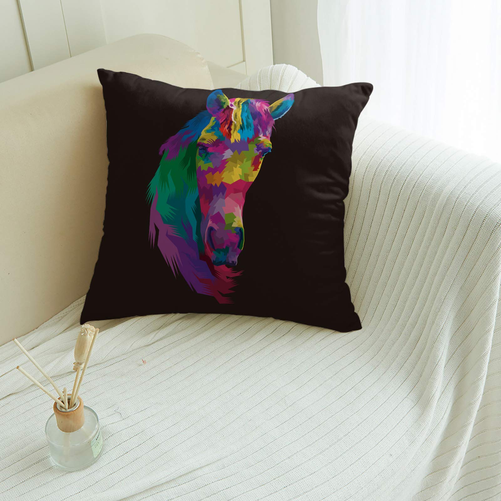 COLORSUM Super Soft Pillowcase Cover - 26x26 Inch Handsome Horse Abstract Black Background Throw Pillow Cover for Sofa, Couch, Bed & Car - Home Decor & Stain Resistant