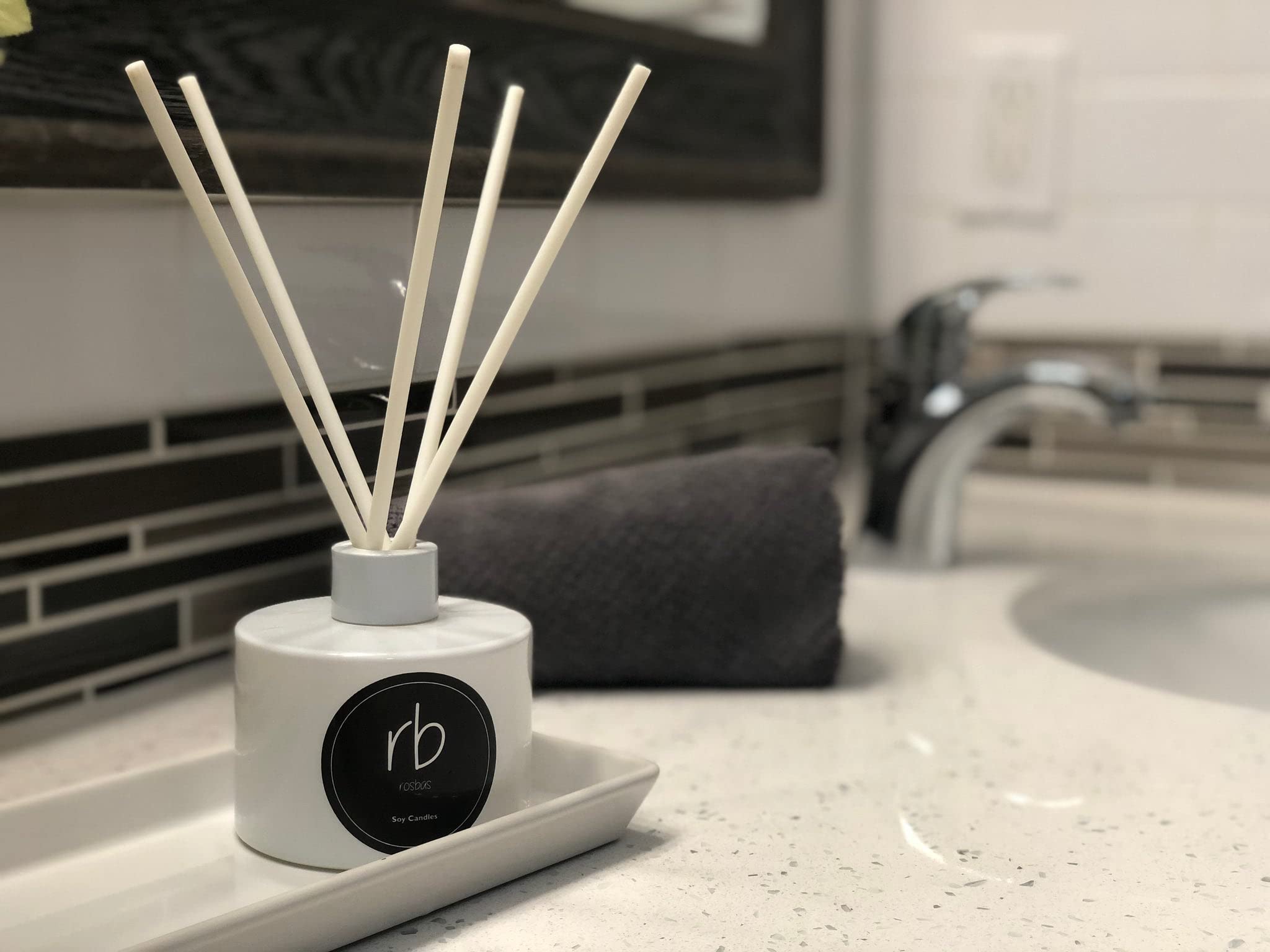 Premium Gardenia Reed Diffuser Set - 6oz Handmade in USA, Glossy White Glass Bottle with Long-Lasting Fragrance Sticks | Home Scent Diffuser for Living Room, Bedroom, Bathroom & Office Decor | Gift Boxed Aromatherapy Essential Oil Diffuser
