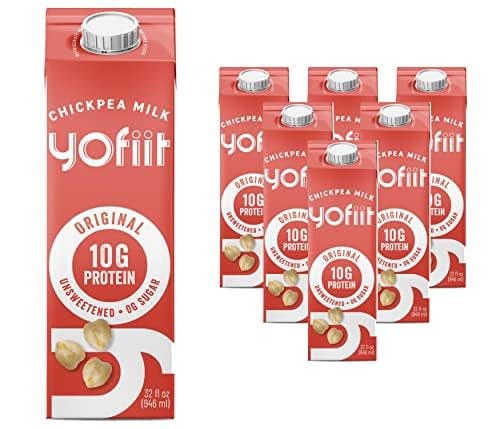 Yofiit Original Unsweetened Plant Based Milk with Pea Protein & Flax - High Protein Vegan Milk Alternative (10g Protein) | Dairy-Free Coffee Creamer, Shelf-Stable & Lactose-Free | Perfect for Smoothies, Cereal & Baking - 6 Pack