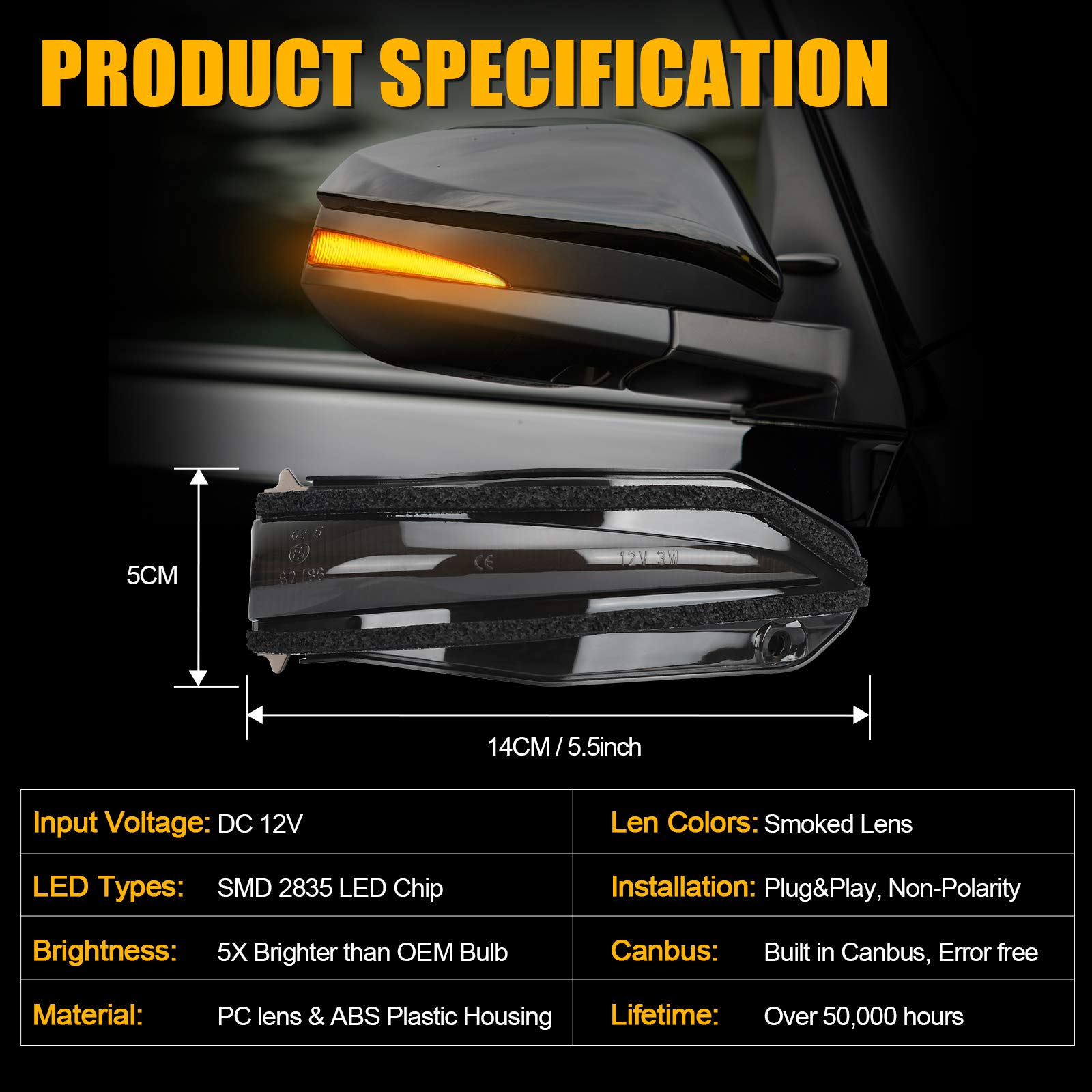 SUPAREE LED Side Mirror Turn Signal Lights - Sequential Dynamic Indicator Strip for Toyota 4Runner (2014-2024), Highlander (2014-2019), RAV4 (2013-2018), Noah (2015-2018) - Smoked Lens - Easy Installation & Enhanced Safety for Night Driving