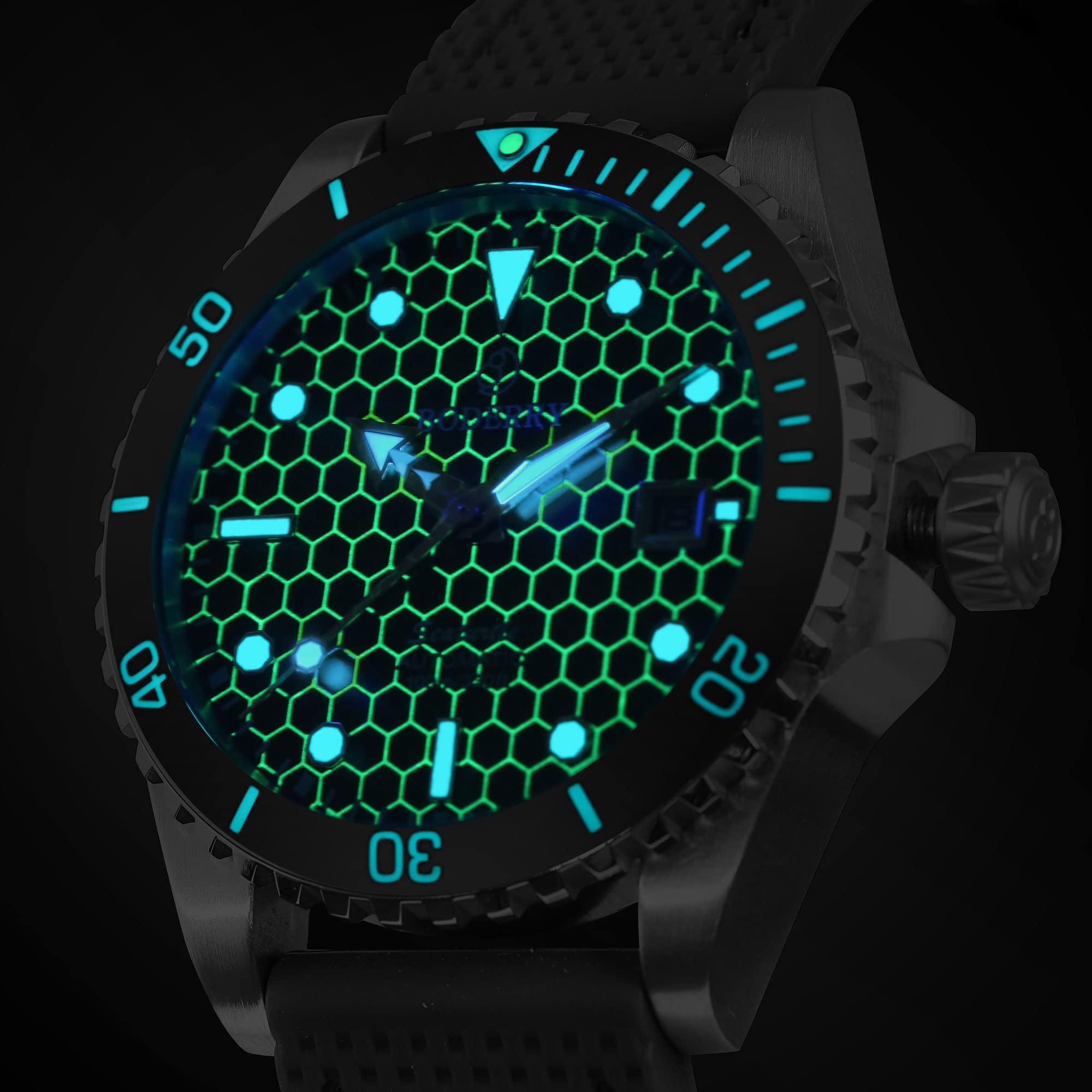 BODERRY Men's Japanese Automatic Diver Watch - Titanium Case, Sapphire Crystal, 100M Waterproof, Swiss Super Luminova, Screw Down Crown - Perfect for Scuba Diving, Swimming & Outdoor Adventures