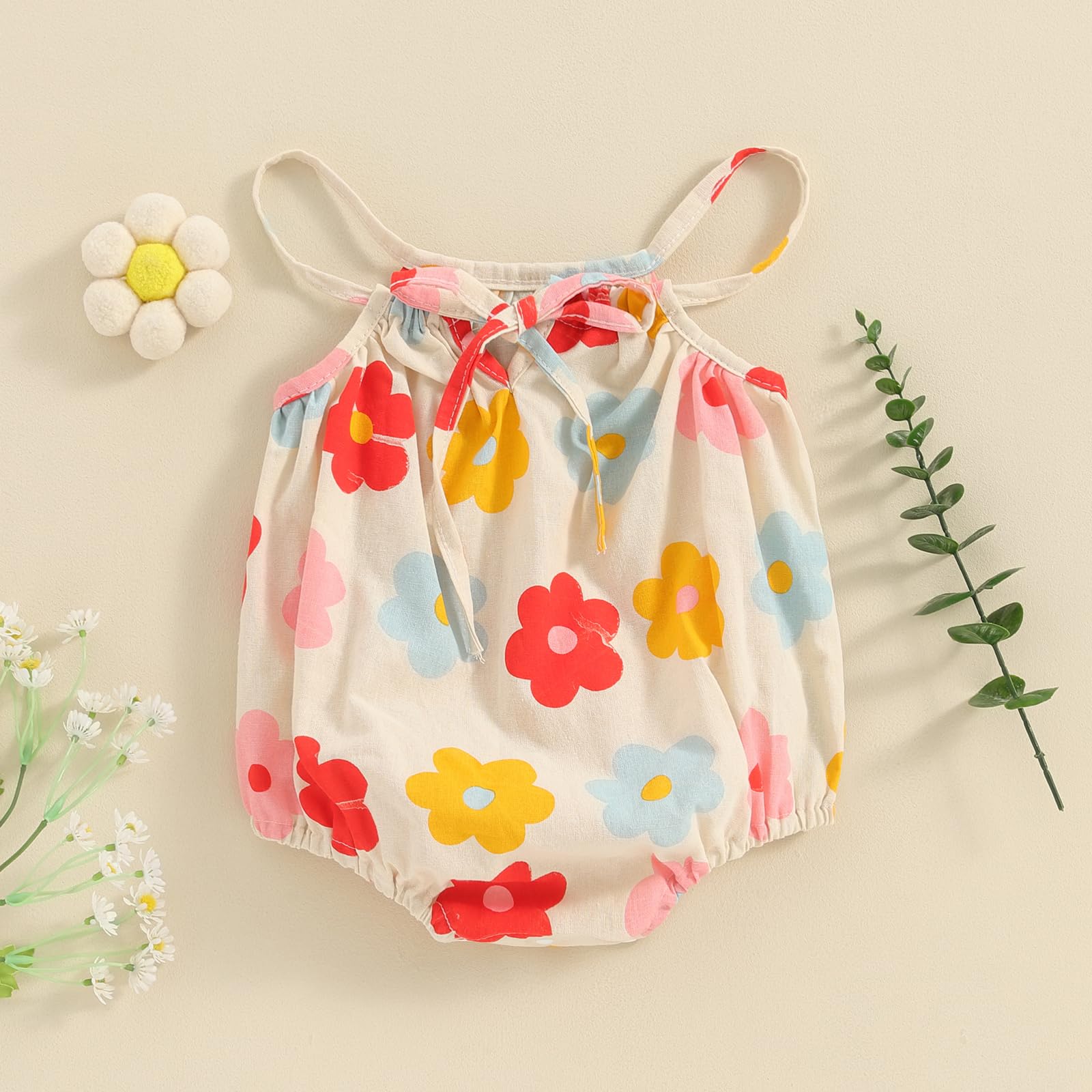 Baby Girl Summer Romper - Spaghetti Strap Sleeveless Flower Onesie Boho Outfit for Infants | Perfect for Beach, Park & Outdoor Play