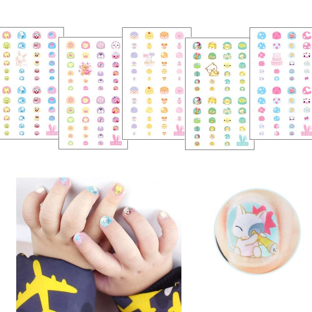 200+ Cute & Kid-Friendly Nail Stickers for Girls - Self-Adhesive Nail Decals for Children's Fingernails & Toenails - Perfect for Birthday Parties, Christmas Stocking Stuffers & DIY Manicures at Home