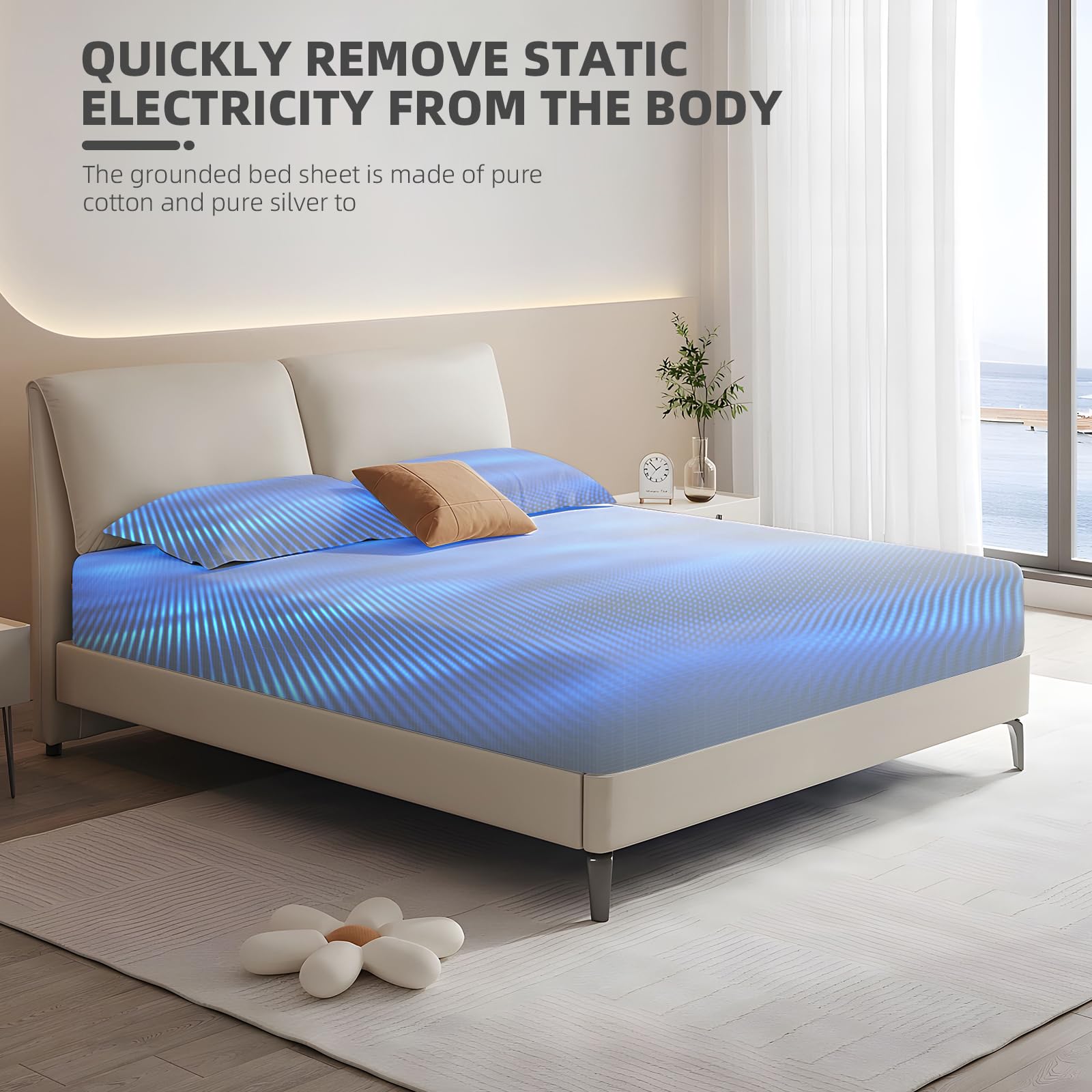 Organic Grounding Sheet - 90% Cotton + 10% Pure Silver Conductive Bed Sheet for Better Sleep & Pain Relief - Earth Connected Therapy Bedding (Gray, 39.4