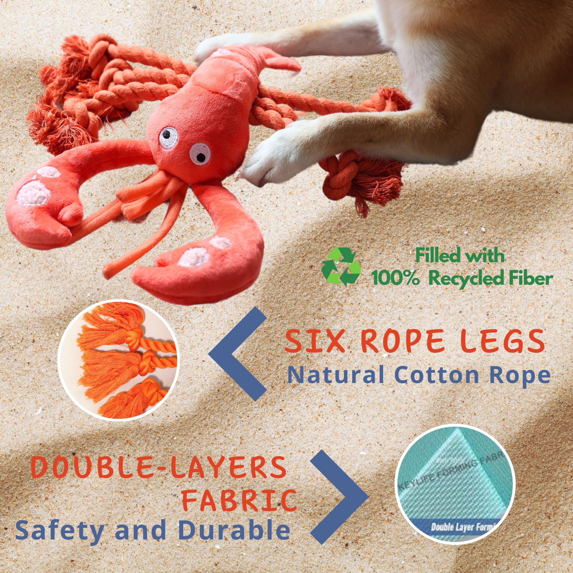Squeaky Lobster Dog Toy - Large Plush Tug of War Chew Toy for Puppies, Small, Medium & Large Dogs - Interactive Play for Indoor & Outdoor Fun