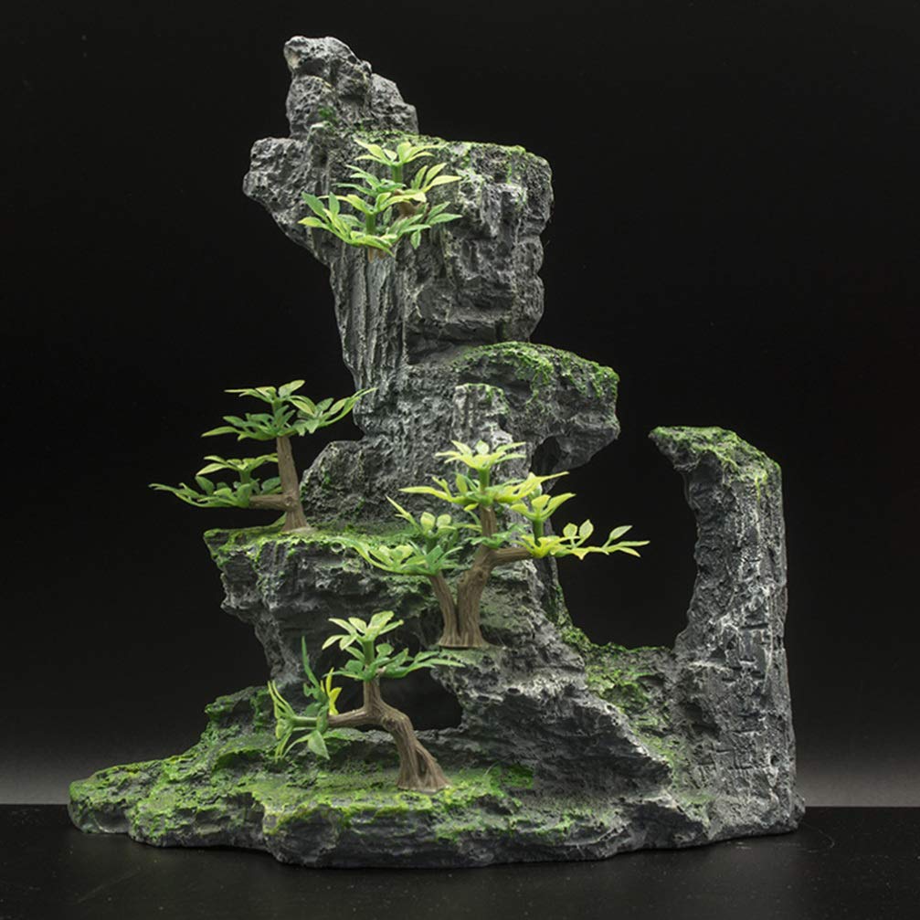 Resin Mountain Fish Tank Ornament - Aquarium Rock Cave Decor for Betta Fish Hideout, Micro Landscape Stone Decoration - Green Aquarium Accessories for Freshwater & Tropical Fish Tanks | Perfect for Creating Natural Underwater Scenes