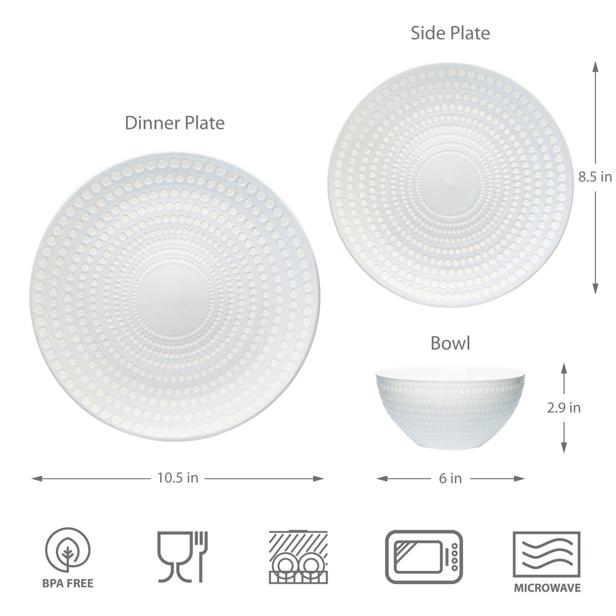 12-Piece Bijou Ceramic Dinnerware Set - Elegant Pearl White Plates & Bowls for Everyday Dining, Entertaining, and Special Occasions