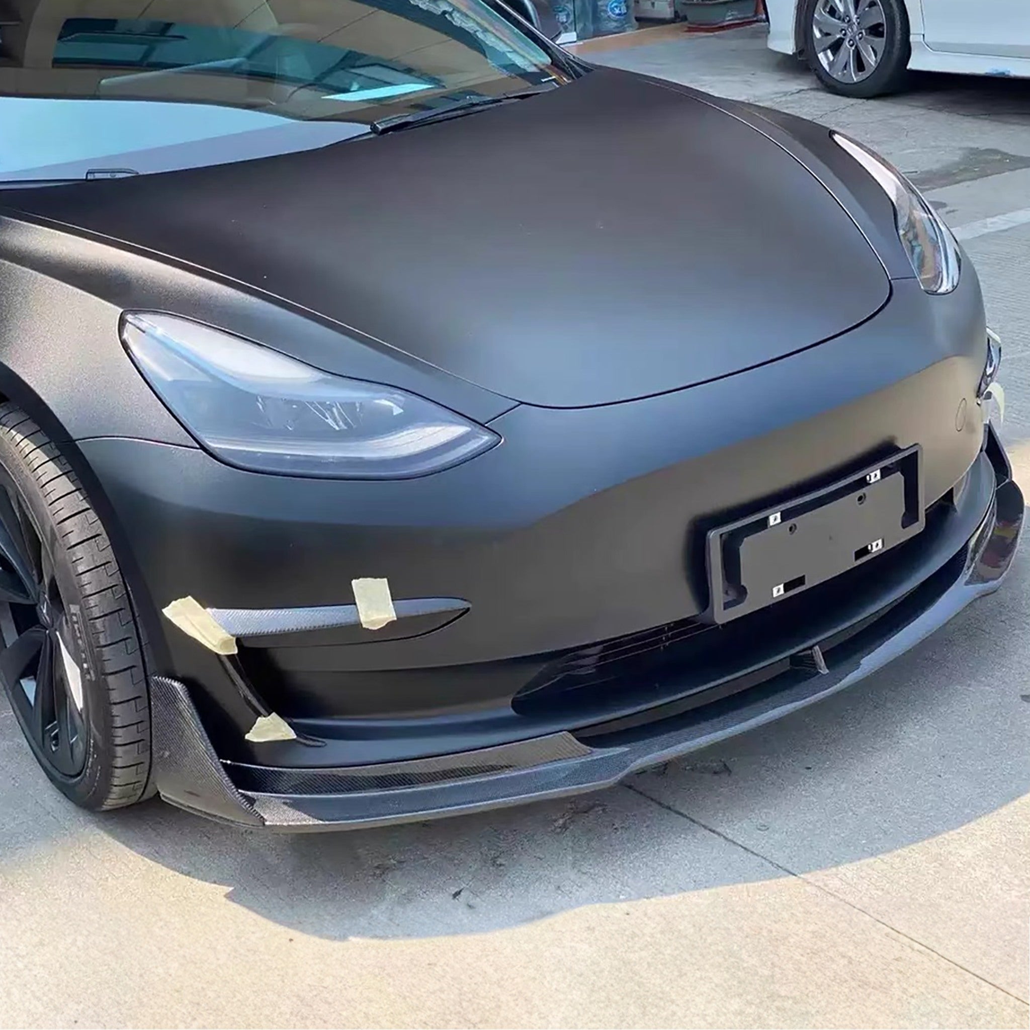 Premium Real Carbon Fiber V-Style Aero Front Lip Spoiler for Tesla Model 3 (2017-2023) - Enhance Style & Aerodynamics for Street Racing & Car Shows