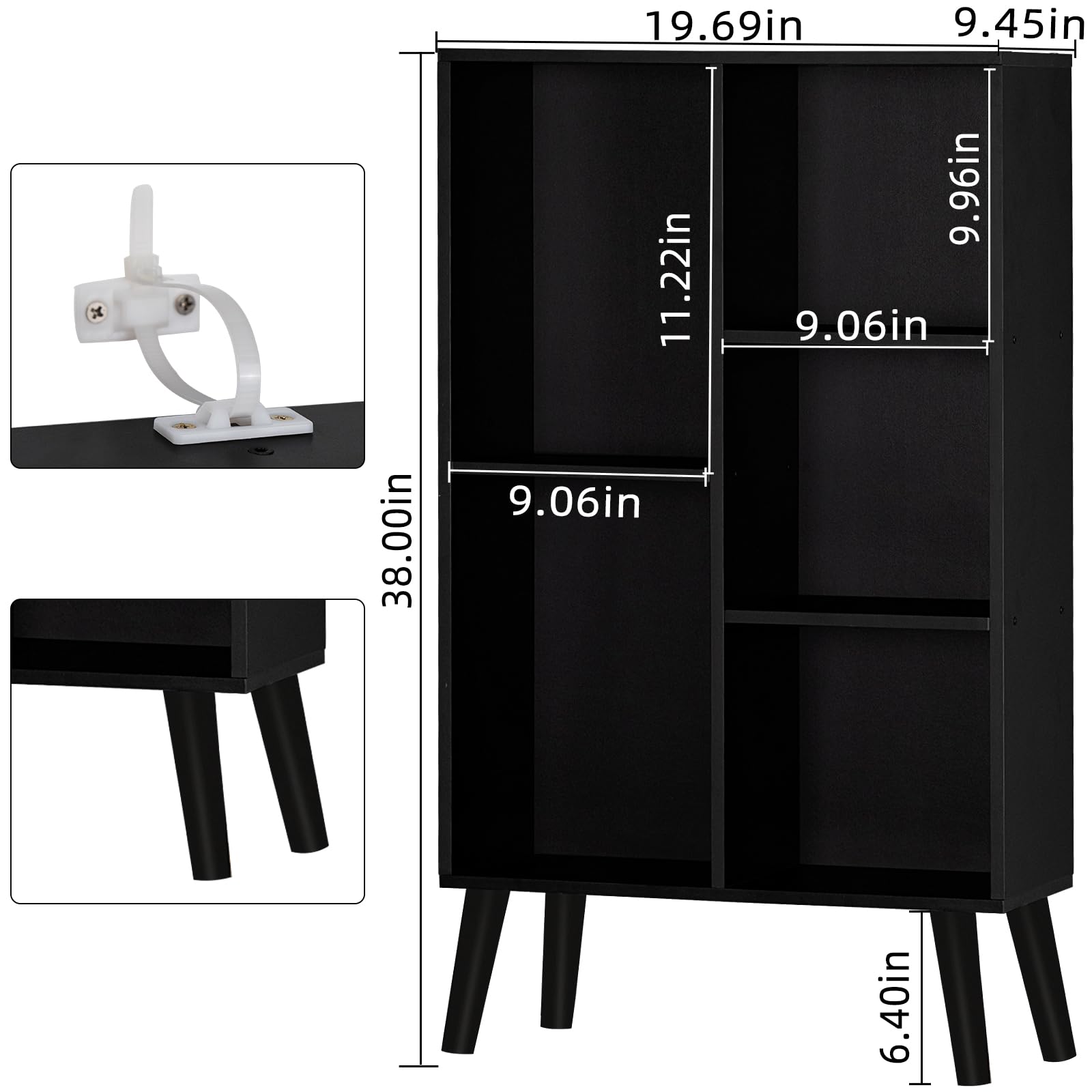 YAHARBO 3-Tier Small Black Narrow Bookshelf - Modern Wood Bookcase with Legs, Rustic Cube Organizer for Home Office, Living Room & Bedroom Storage