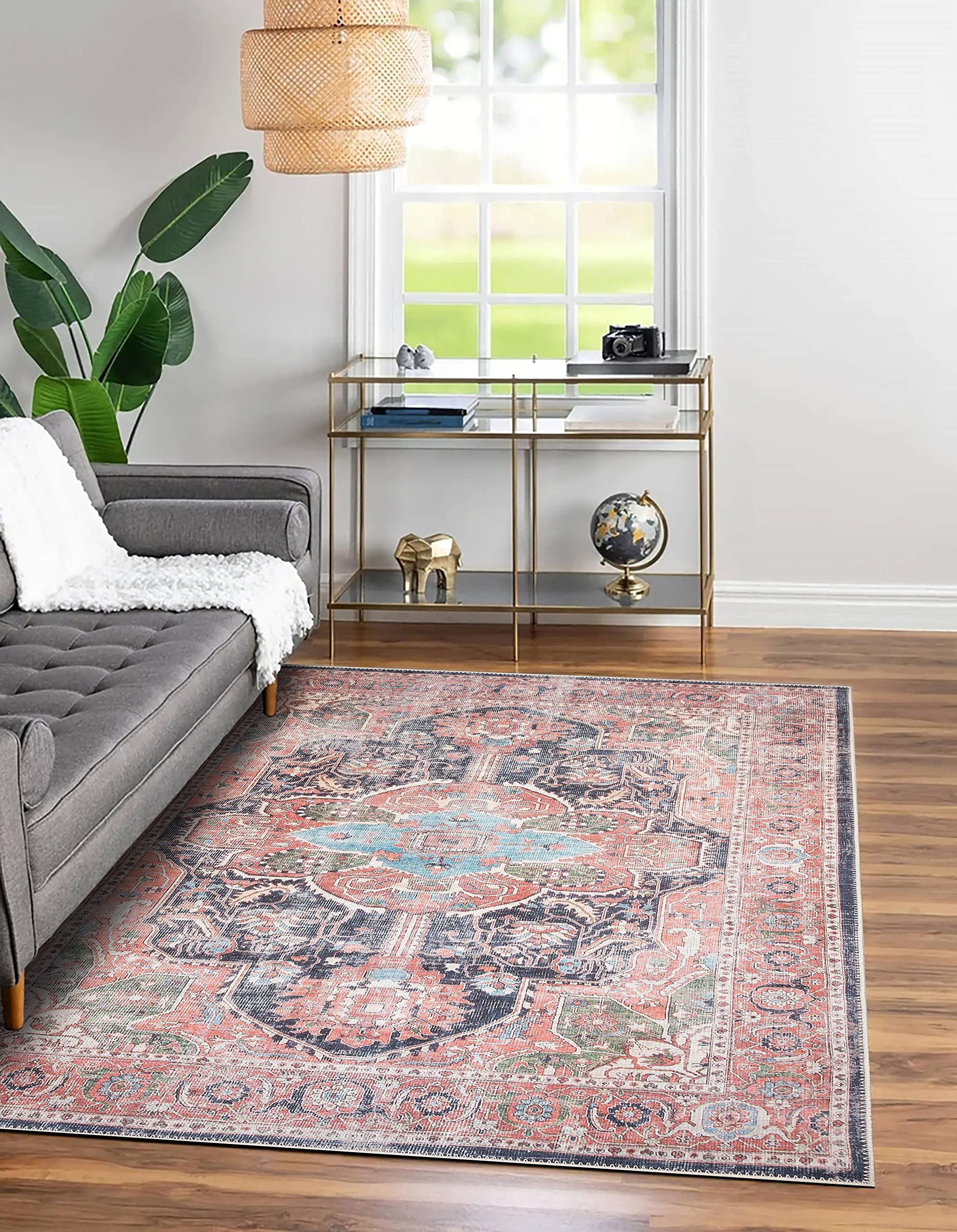 Adiva Rugs Machine Washable Waterproof & Stain Resistant Area Rug for Living Room, Bedroom, Home Decor (Terra, 5'3