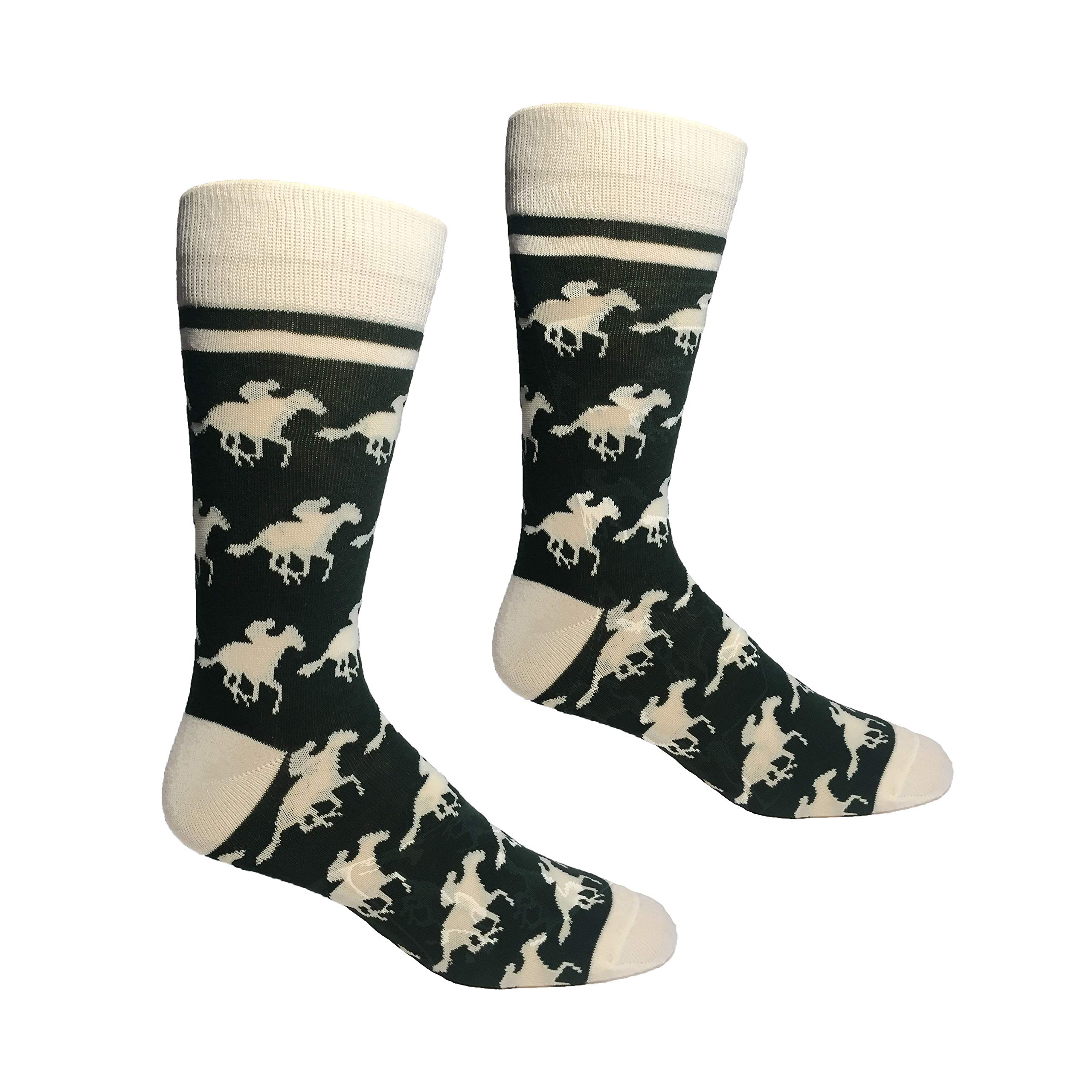 Premium Derby Horses Dark Green & White Men's Dress Socks - Comfortable Formal & Casual Wear for Work, Office & Special Occasions