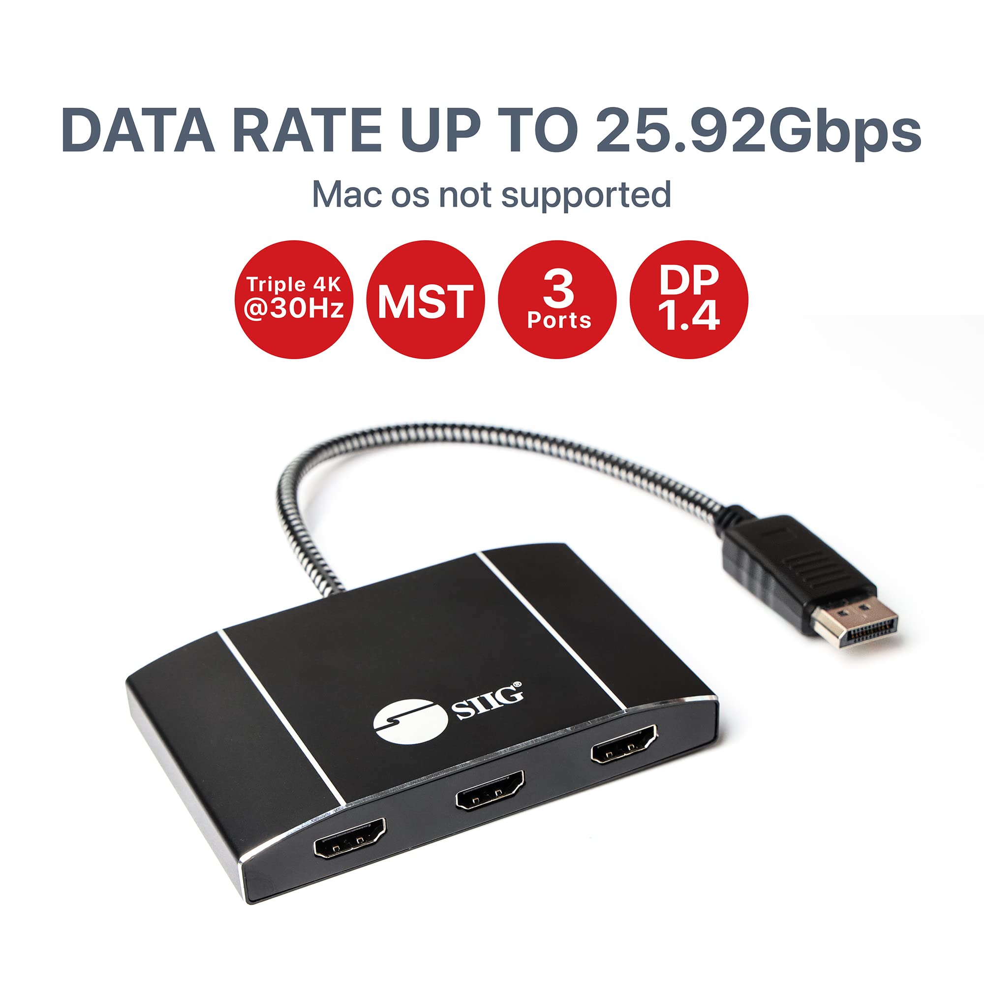 SIIG MST Hub DisplayPort to HDMI Splitter 1.4 - 3 Port Multi Stream Transport Hub with Daisy Chain Support for Monitors - Ideal for Gaming, Office & Home Theater Setups (CE-DP0Q11-S1)