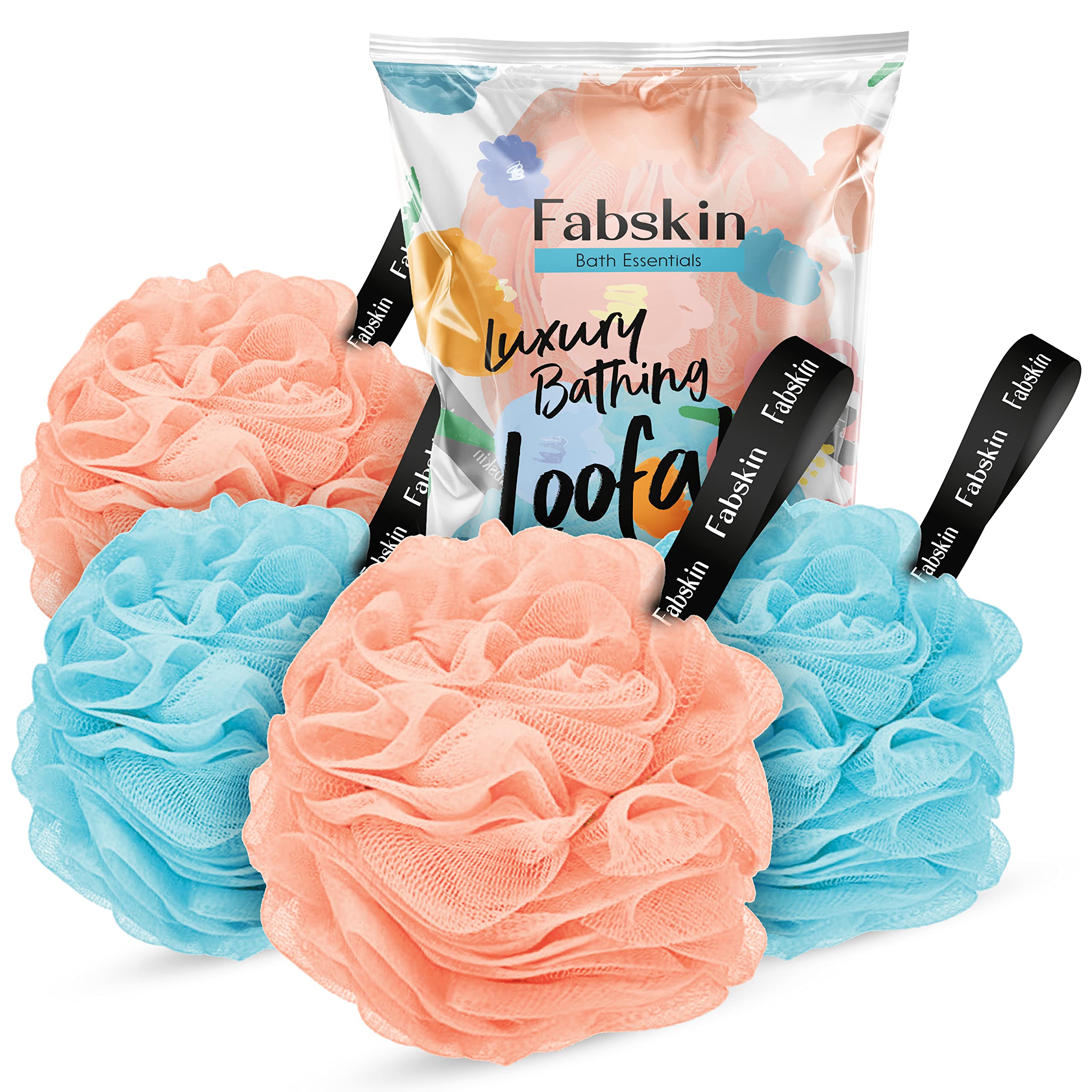Premium Luxury Bath Loofah Sponge for Men & Women - 4 Pack (Peach & Blue) | Exfoliating & Foaming Bath Scrubber | Made in India | Perfect for Shower, Spa & Body Care Routine