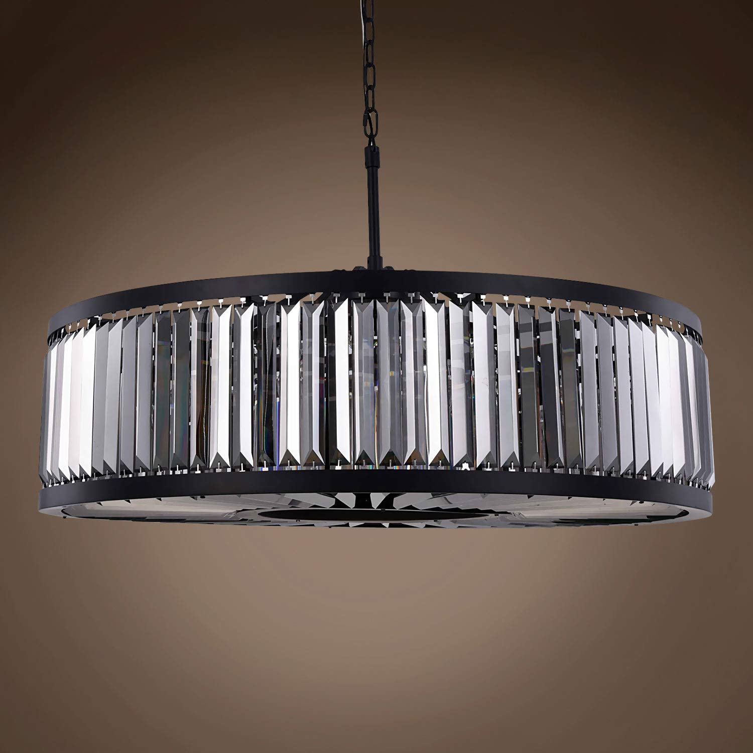 Prysm Transitional 10-Light 43-Inch Smoke Crystal & Grey Iron Chandelier - Modern LED Ceiling Light Fixture with Included Bulbs | Perfect for Dining Room, Living Room & Bedroom Lighting