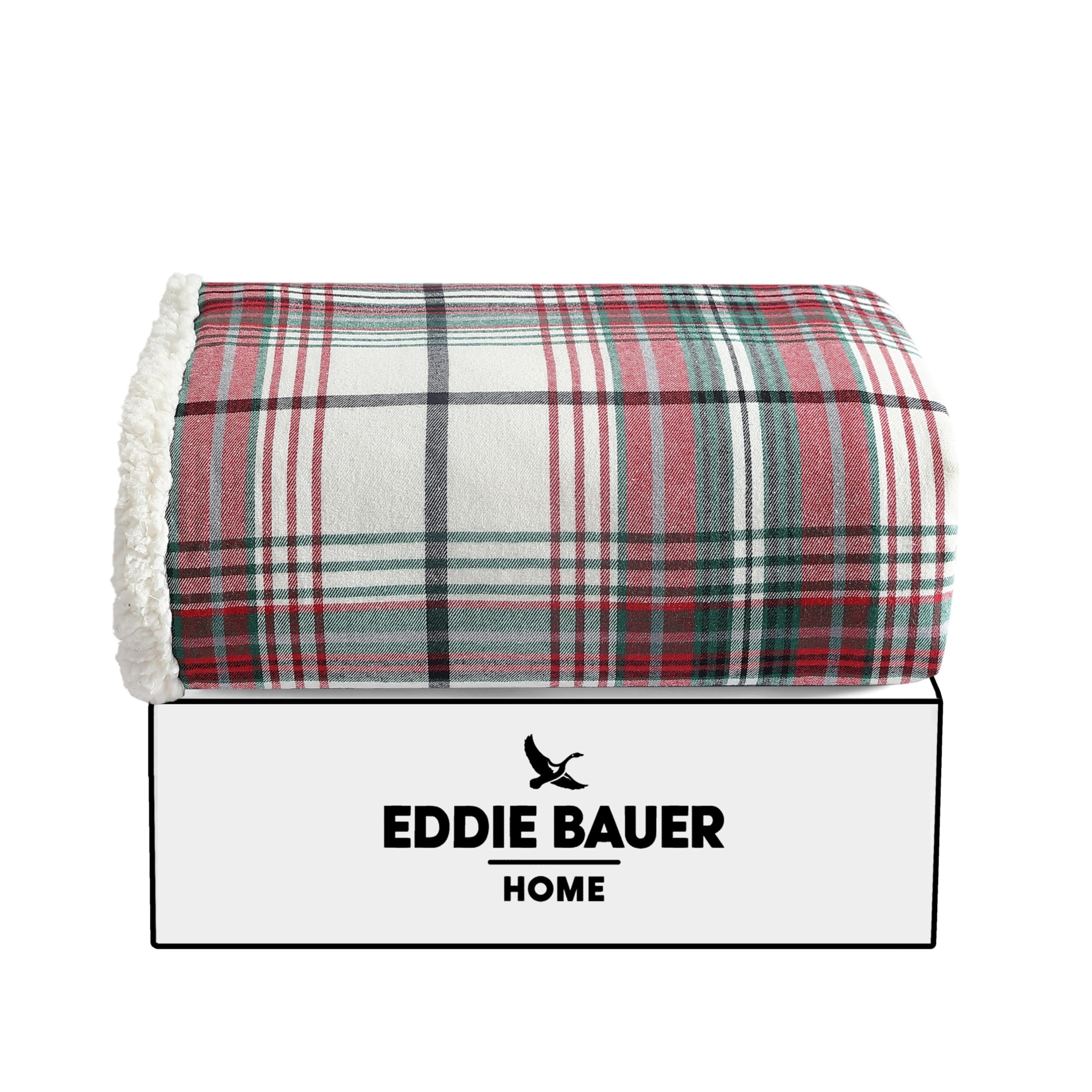 Eddie Bauer Super Soft Reversible Sherpa & Brushed Fleece Throw Blanket - Warm Plaid Bedding for Couch, Sofa, Bed - Perfect for Lounging, Movie Nights & Cozy Winter Evenings (Montlake Plaid Red)