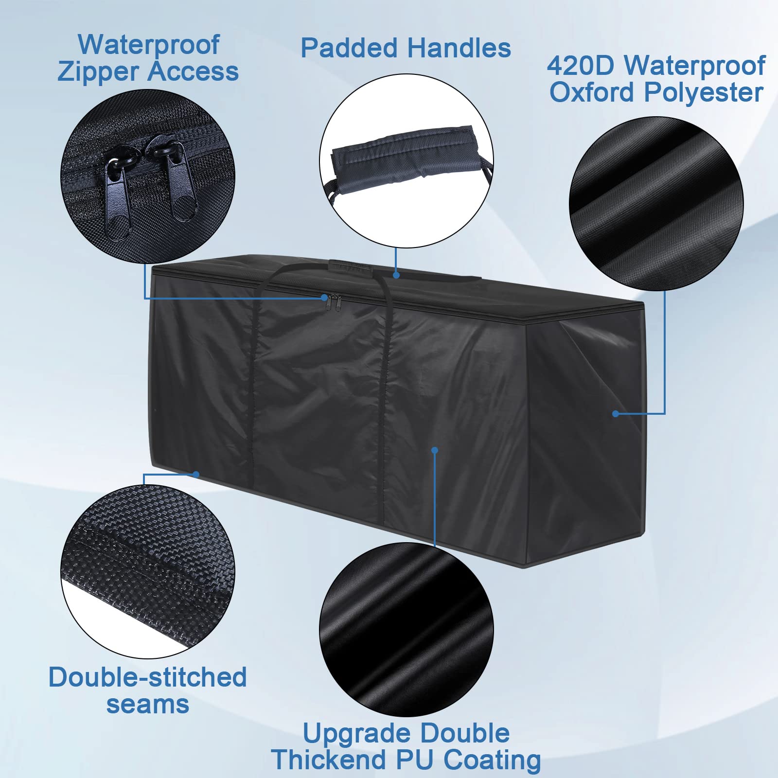 GARPROVM Waterproof Extra Large Outdoor Cushion Storage Bag - 420D Oxford Fabric with Handle & Zipper (68x20x30 inches, Black) - Perfect for Patio Furniture, Poolside Loungers, and Garden Seat Cushions