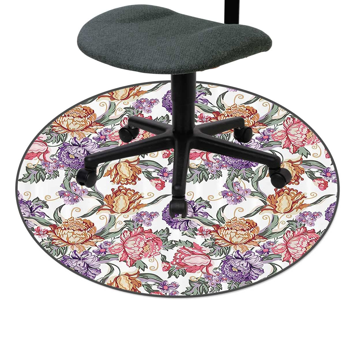 Vintage Floral Office Chair Mat for Carpet - 43 Inch Non-Slip Floor Protector Mat with Colorful Flowers Design for Computer Desk, Home & Office Use - Perfect for Rolling Chairs on Carpeted Floors