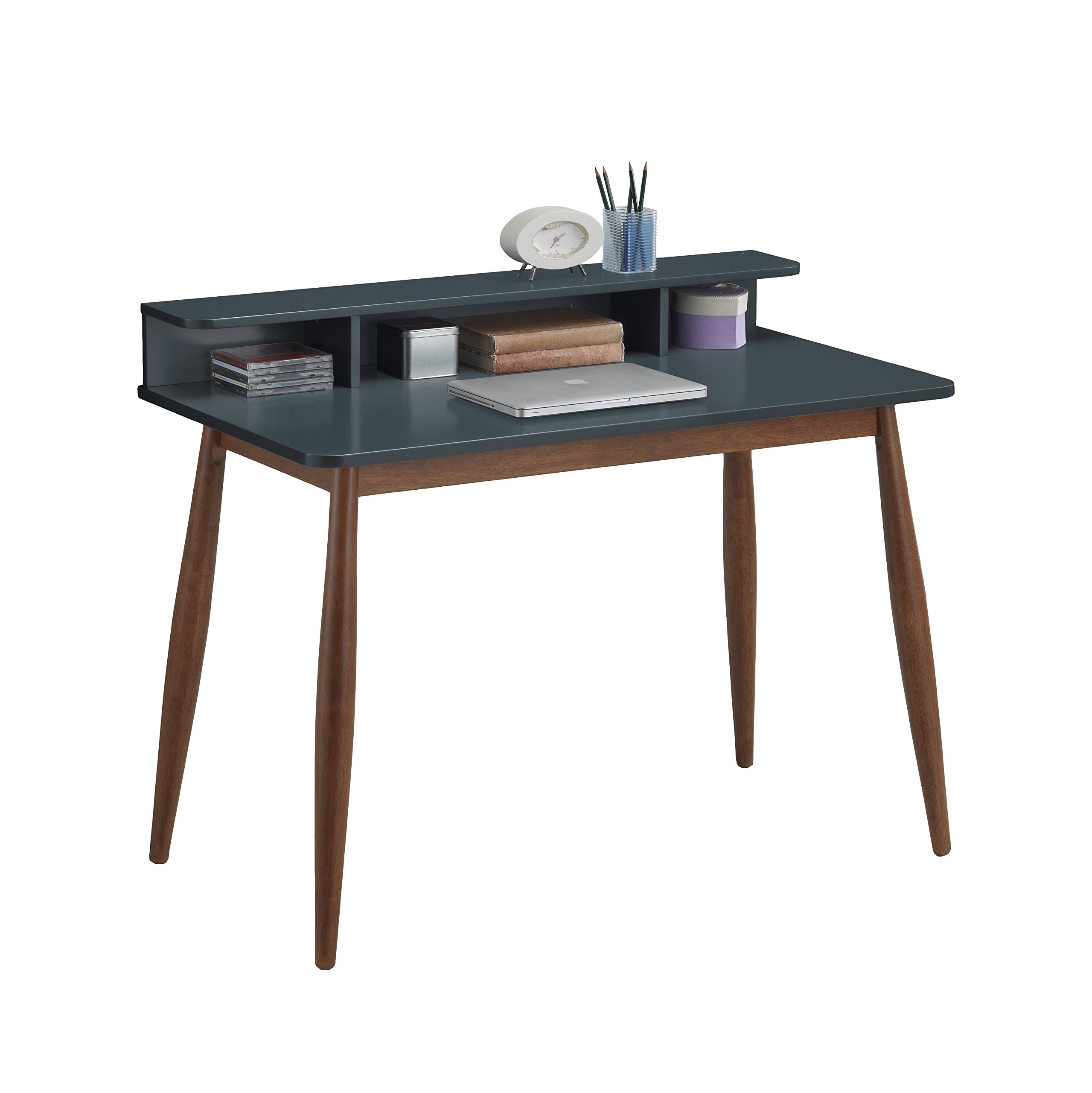 Roundhill Furniture Roskilde Storage Wood Office Desk - Gray, Modern Home Office Desk with Drawers, Perfect for Small Spaces & Remote Work