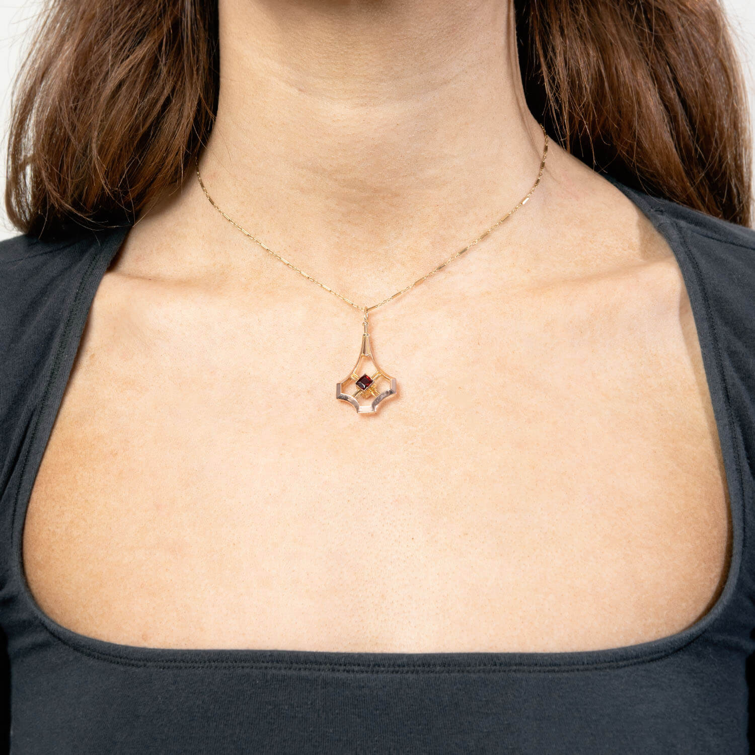 Exquisite Art Nouveau 14K Gold Garnet Pendant Necklace - Vintage Inspired Jewelry for Women, Perfect for Weddings, Anniversaries & Special Occasions