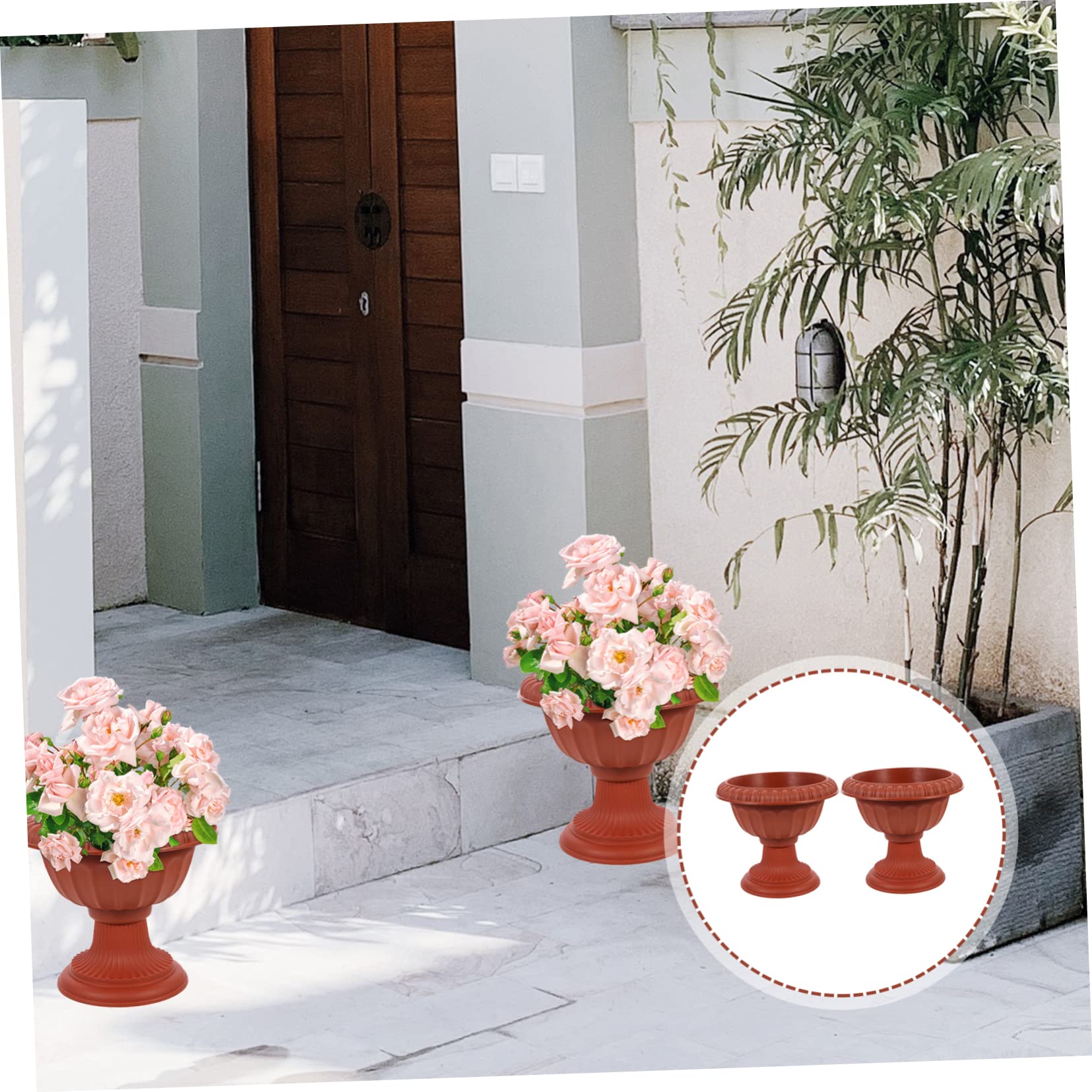 Yardwe 2-Pack White Plastic Urn Planters – Tall Traditional Flower Pots for Indoor & Outdoor Gardens, Pillar Plant Containers – Perfect for Patio, Porch, and Garden Decor