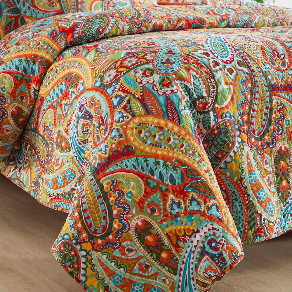 Autumn Dream Cotton Bedspread Quilt Set - 3 Piece Reversible Comforter Coverlet Set with Gorgeous Yellow Paisley Design, King Size - Perfect for Fall Bedroom Decor & Cozy Seasonal Home Styling