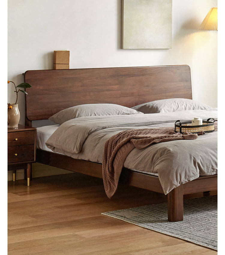 Premium Black Walnut Solid Wood Bed Frame - Queen Size, Handcrafted Hardwood Bed with Sturdy Support - Perfect for Master Bedroom, Guest Room & Farmhouse Decor