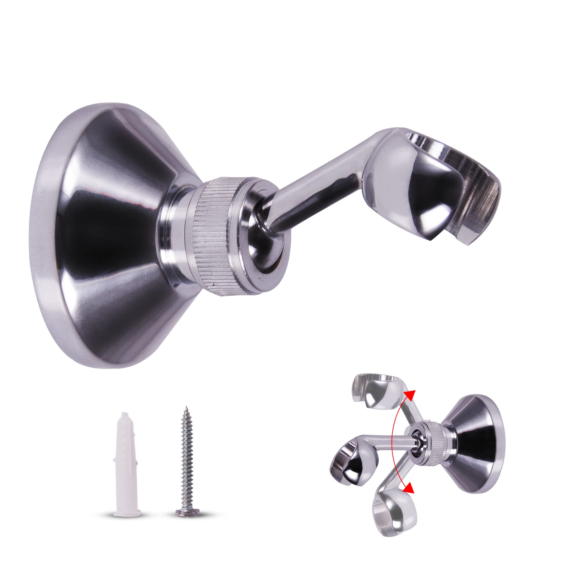 Beerwell Brass Shower Head Holder - Wall Mount Shower Bracket for Bathroom, Adjustable Shower Arm Holder with Anti-Slip Design - Perfect for Home, Hotel, Spa, and Gym Showers